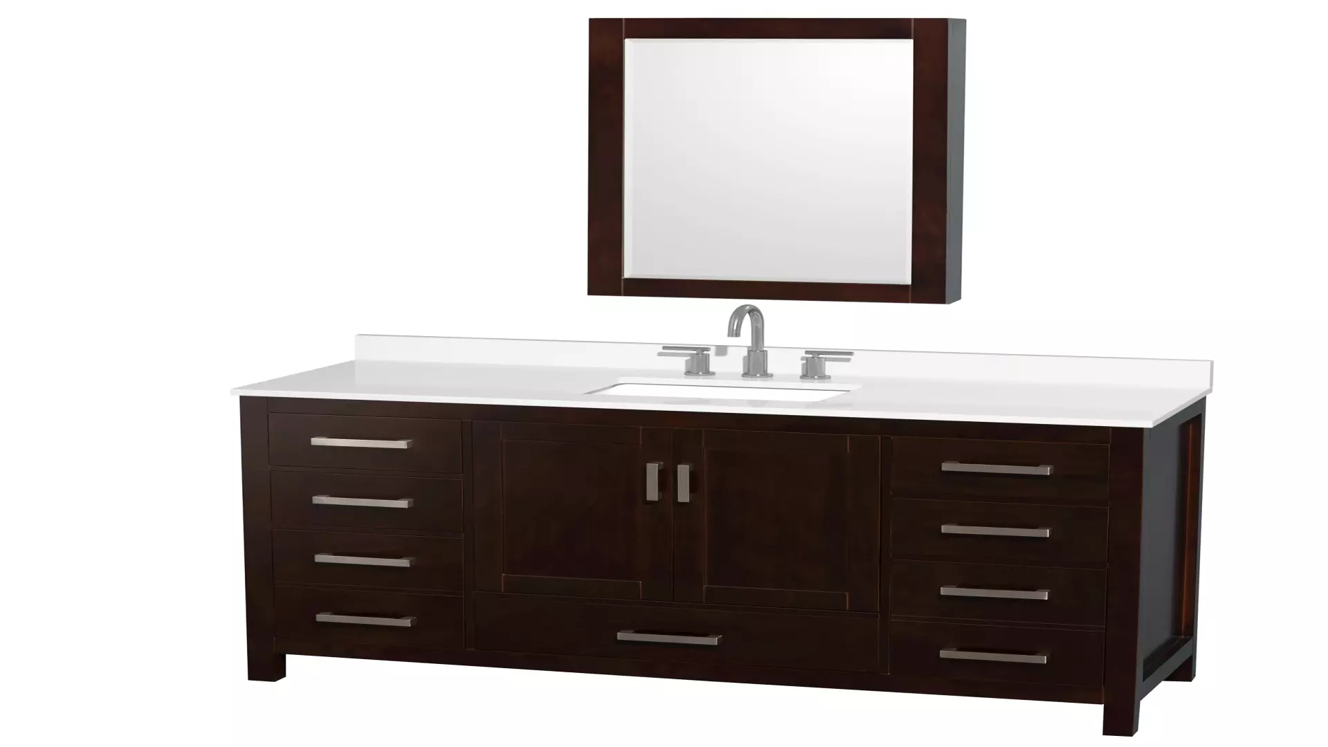 Sheffield 60 Inch Single Bathroom Vanity in Espresso, White Quartz Countertop, Undermount Square Sink (3-Hole), Brushed Chrome Trim, Medicine Cabinet material
