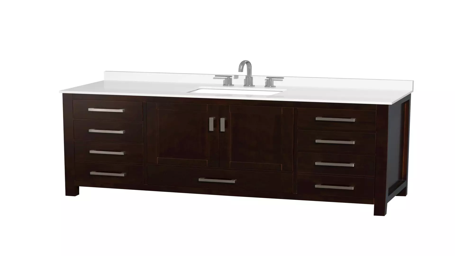 Sheffield 60 Inch Single Bathroom Vanity in Espresso, White Quartz Countertop, Undermount Square Sink (3-Hole), Brushed Chrome Trim material
