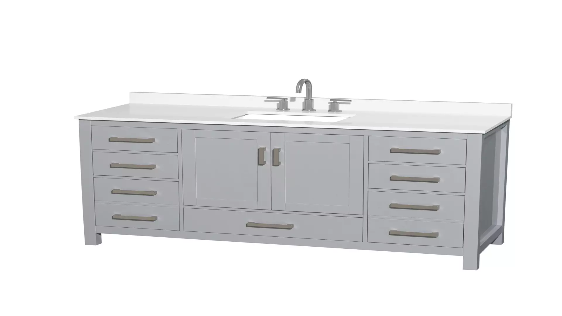 Sheffield 60 Inch Single Bathroom Vanity in Gray, White Quartz Countertop, Undermount Square Sink (3-Hole), Brushed Chrome Trim material