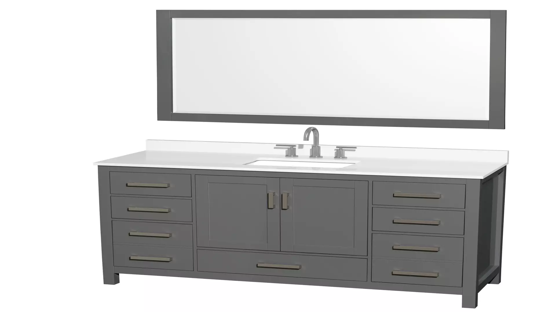 Sheffield 60 Inch Single Bathroom Vanity in Dark Gray, White Quartz Countertop, Undermount Square Sink (3-Hole), Brushed Chrome Trim, 58 Inch Mirror material