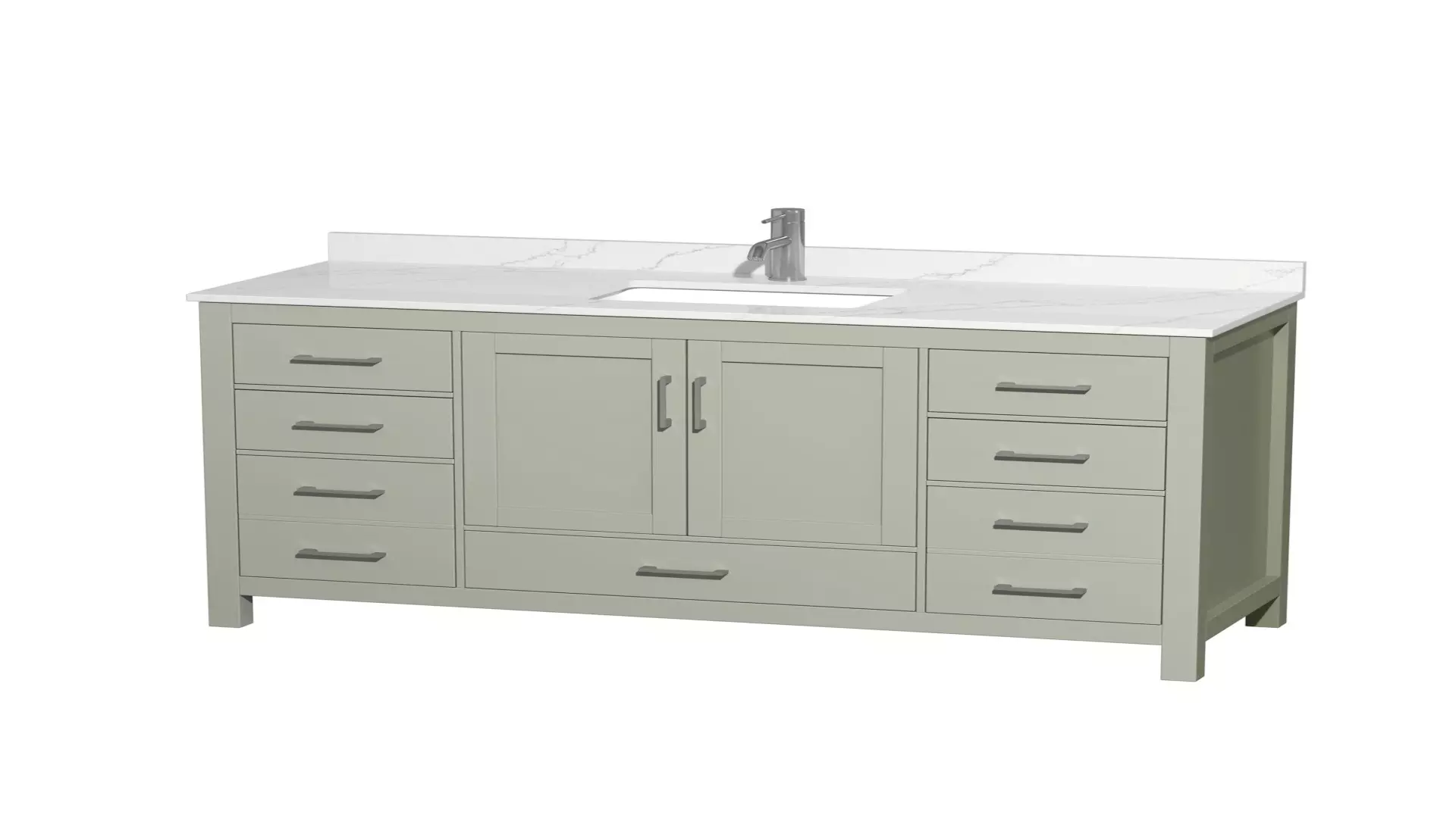 Sheffield 60 Inch Single Bathroom Vanity in Light Green, Giotto Quartz Countertop, Undermount Square Sink (1-Hole), Brushed Nickel Trim material