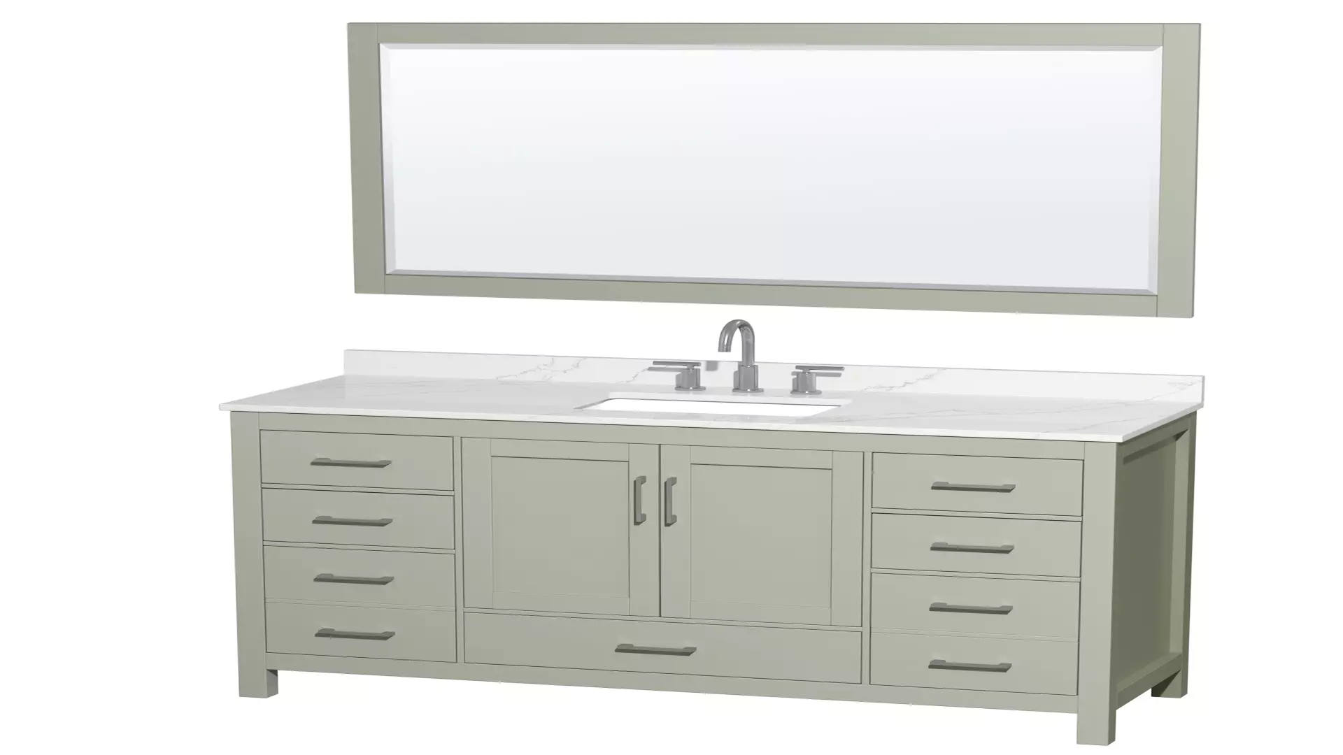 Sheffield 60 Inch Single Bathroom Vanity in Light Green, Giotto Quartz Countertop, Undermount Square Sink (3-Hole), Brushed Nickel Trim, 58 Inch Mirror material