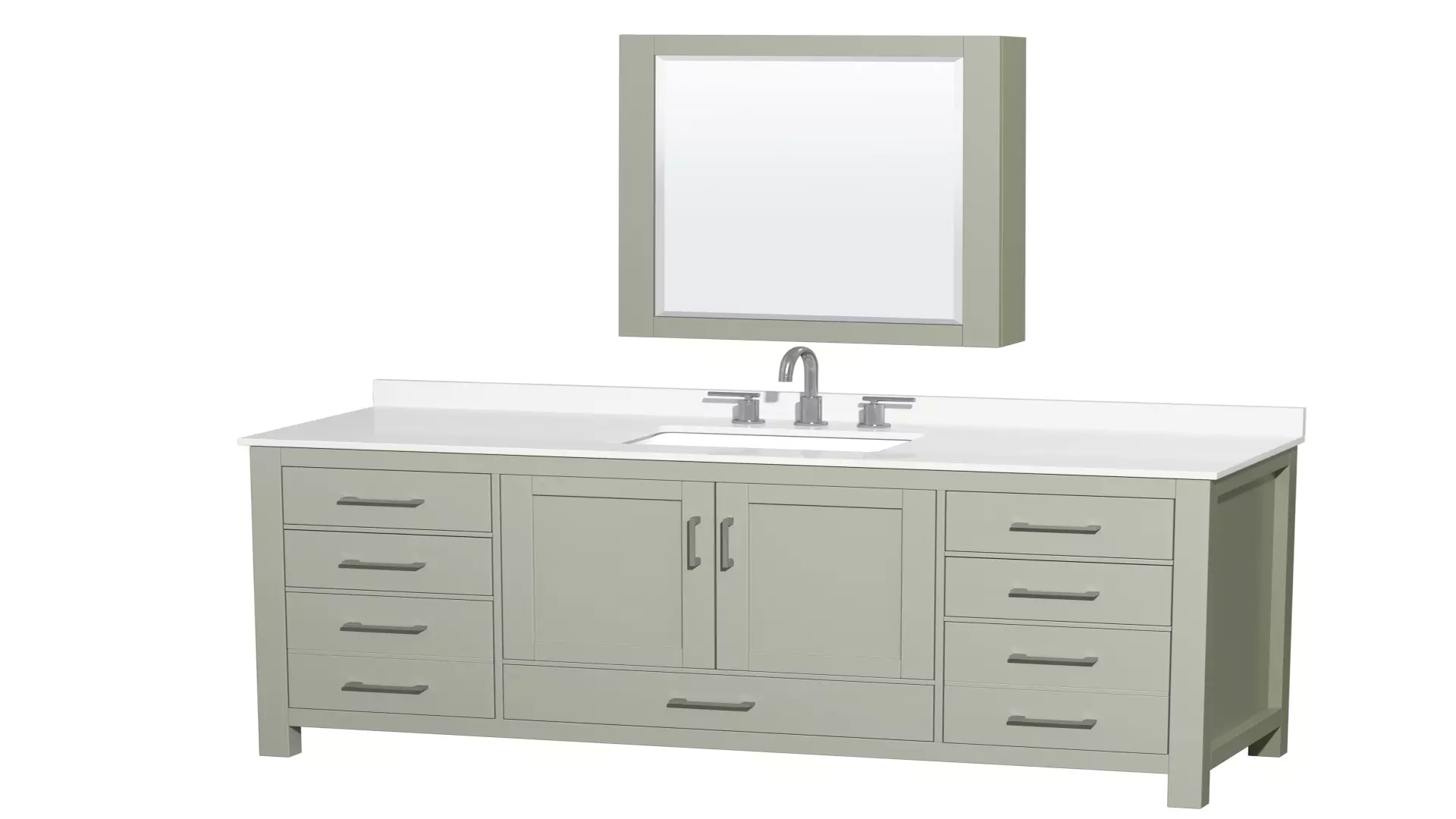 Sheffield 60 Inch Single Bathroom Vanity in Light Green, White Quartz Countertop, Undermount Square Sink (3-Hole), Brushed Nickel Trim, Medicine Cabinet material