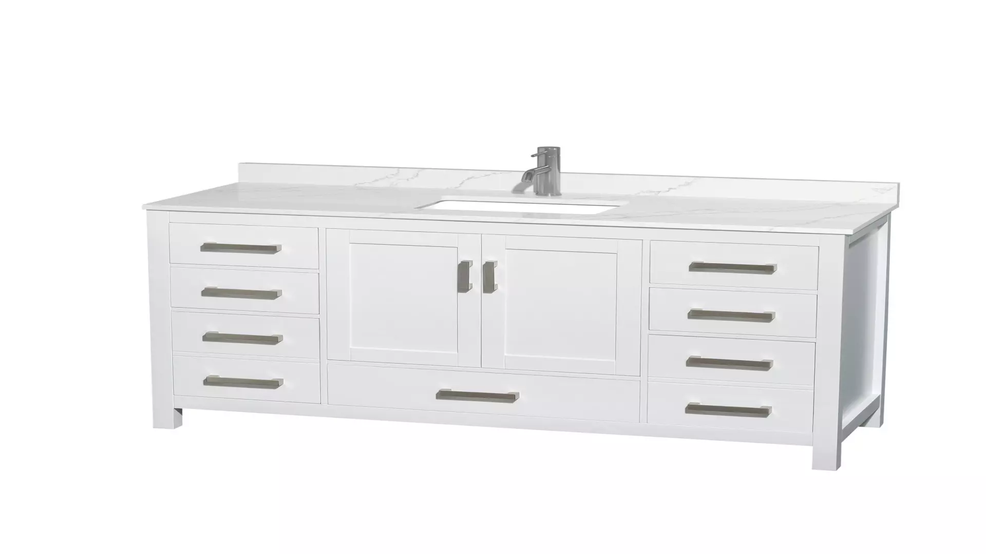 Sheffield 60 Inch Single Bathroom Vanity in White, Giotto Quartz Countertop, Undermount Square Sink (1-Hole), Brushed Chrome Trim material
