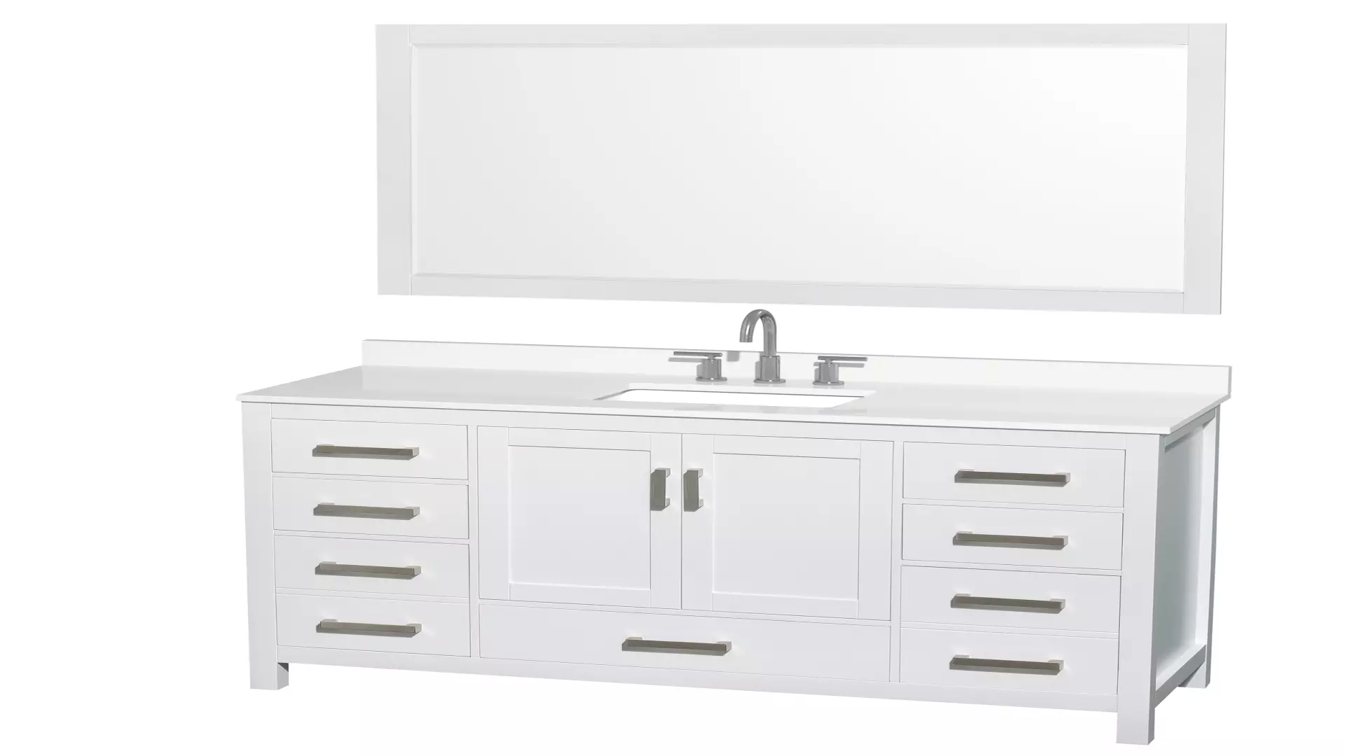 Sheffield 60 Inch Single Bathroom Vanity in White, White Quartz Countertop, Undermount Square Sink (3-Hole), Brushed Chrome Trim, 58 Inch Mirror material