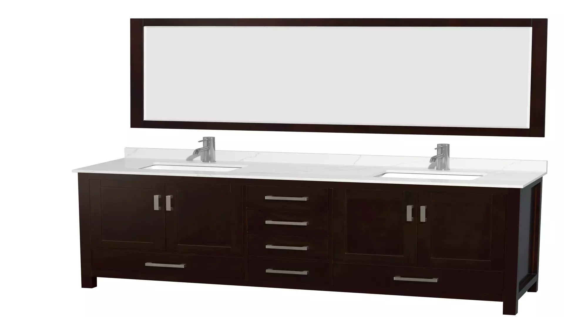 Sheffield 72 Inch Double Bathroom Vanity in Espresso, Giotto Quartz Countertop, Undermount Square Sinks (1-Hole), Brushed Chrome Trim, 70 Inch Mirror material