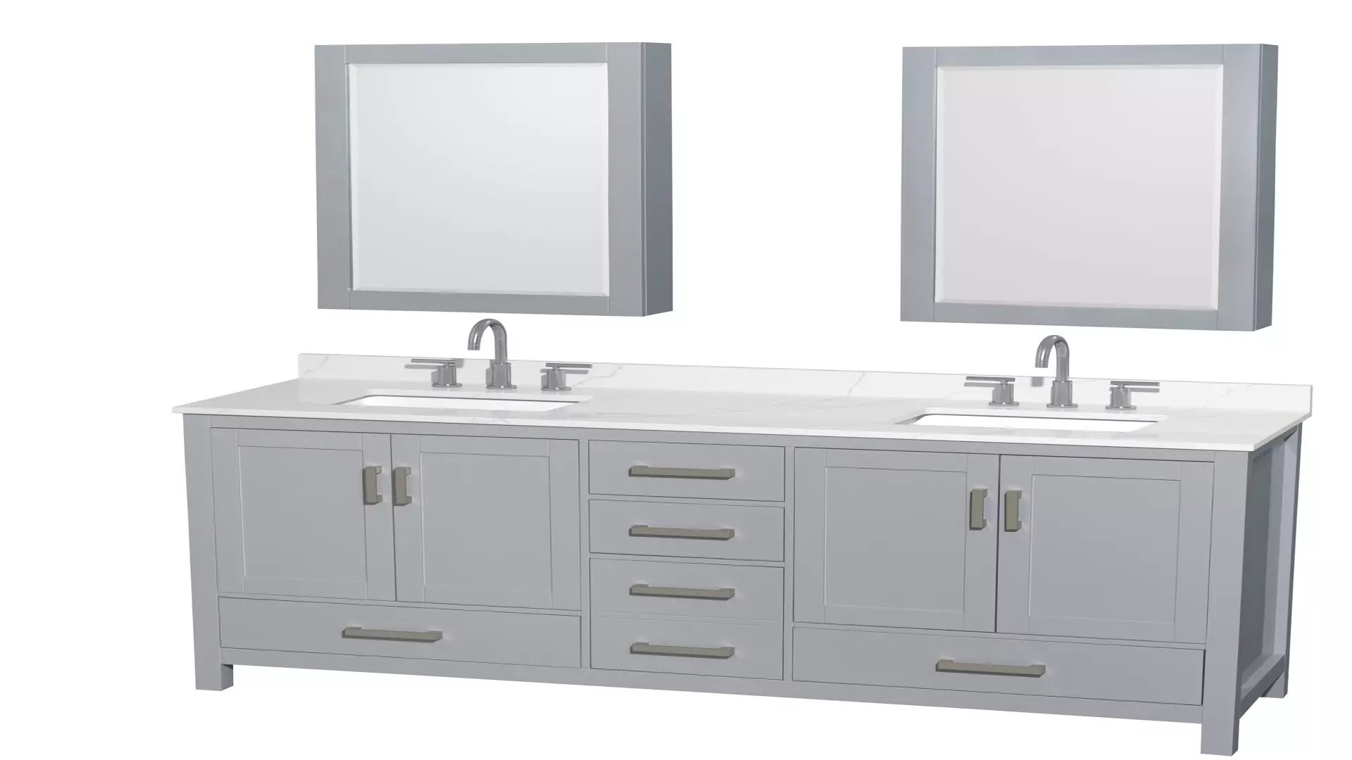 Sheffield 72 Inch Double Bathroom Vanity in Gray, Giotto Quartz Countertop, Undermount Square Sinks (3-Hole), Brushed Chrome Trim, Medicine Cabinets material