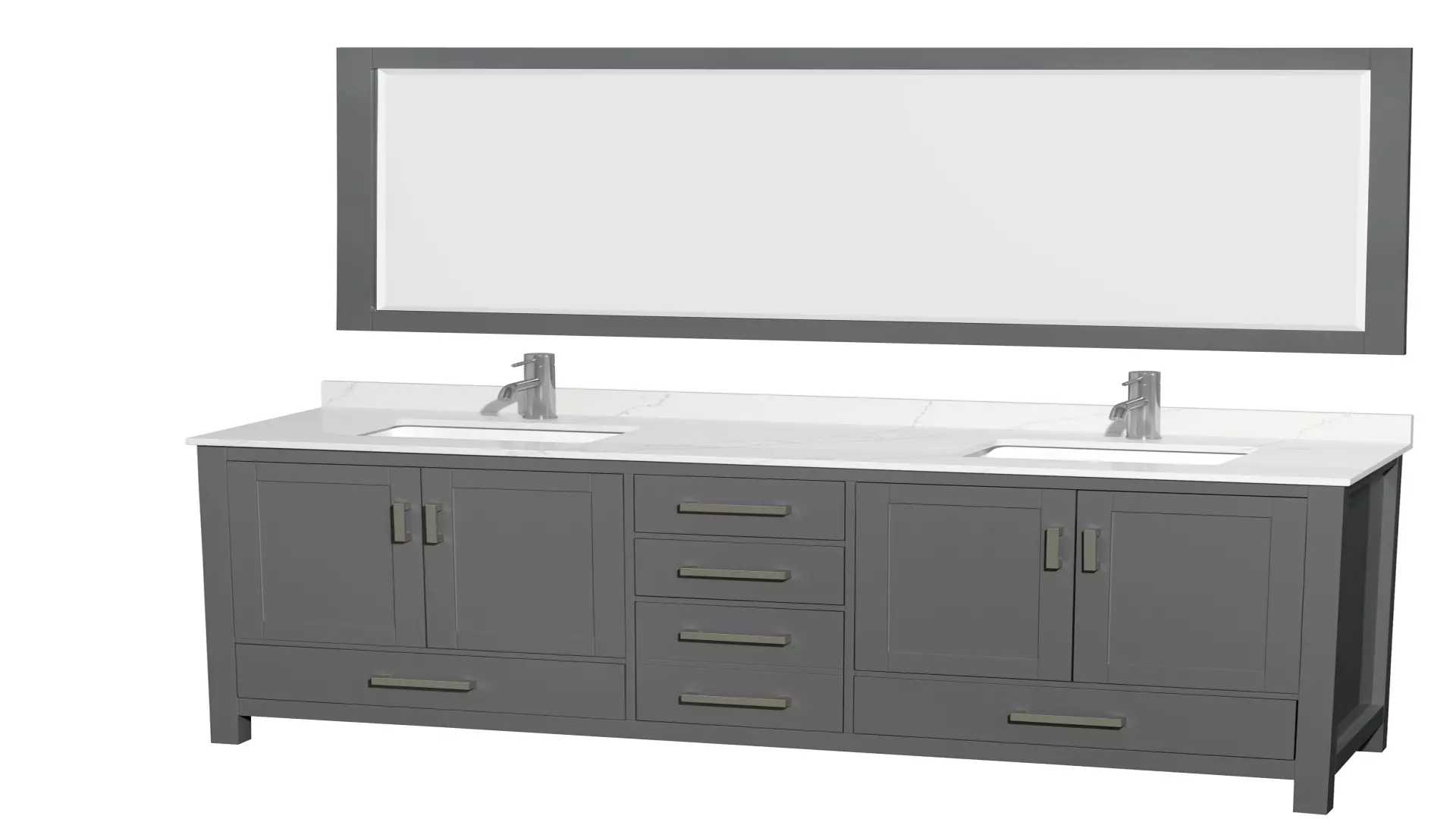 Sheffield 72 Inch Double Bathroom Vanity in Dark Gray, Giotto Quartz Countertop, Undermount Square Sinks (1-Hole), Brushed Chrome Trim, 70 Inch Mirror material