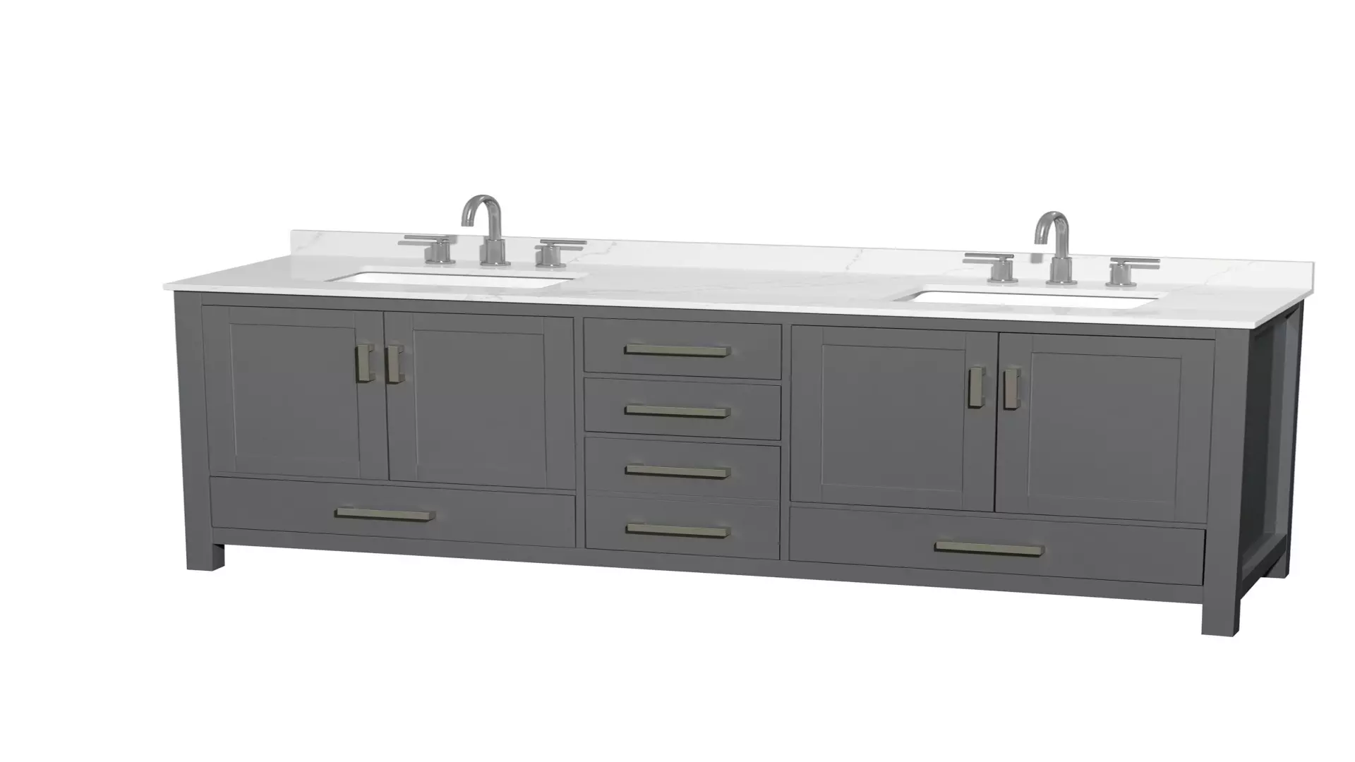 Sheffield 72 Inch Double Bathroom Vanity in Dark Gray, Giotto Quartz Countertop, Undermount Square Sinks (3-Hole), Brushed Chrome Trim material