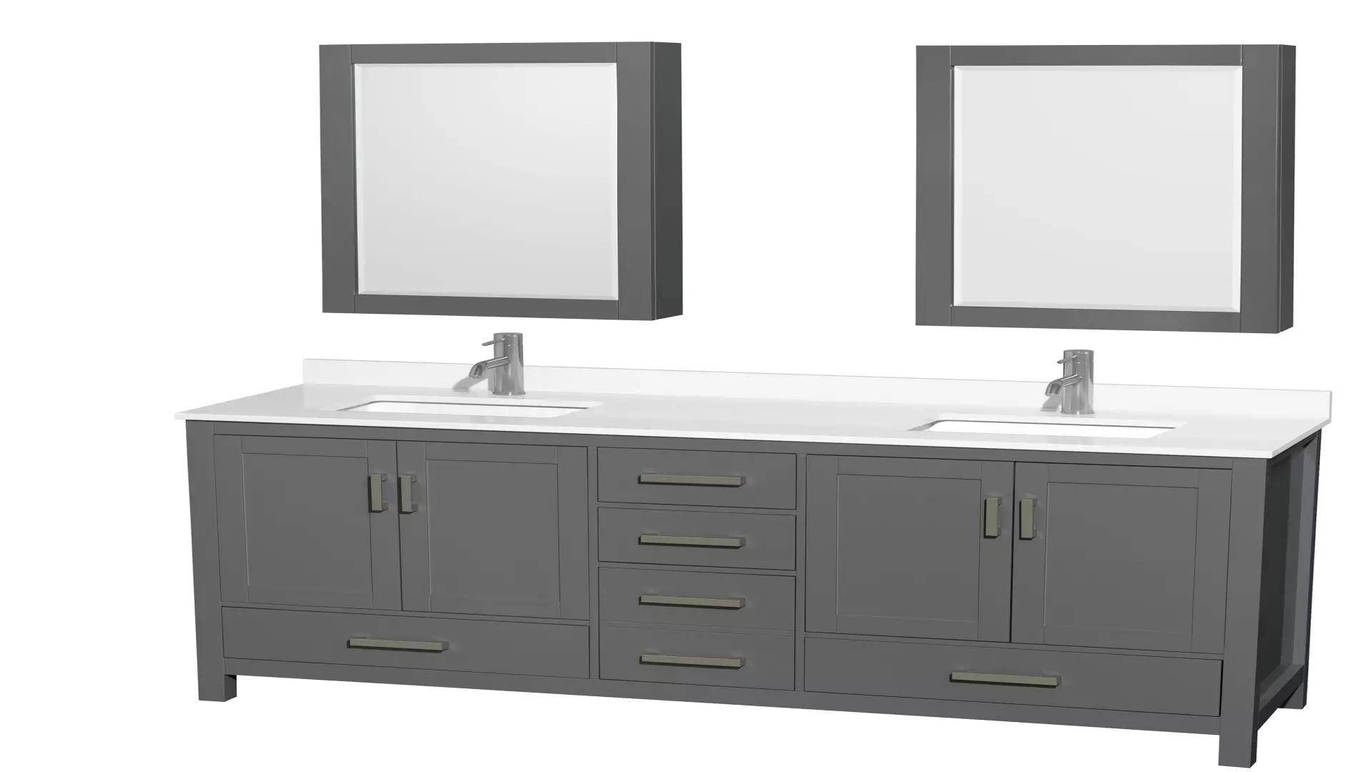 Sheffield 72 Inch Double Bathroom Vanity in Dark Gray, White Quartz Countertop, Undermount Square Sinks, Medicine Cabinets material