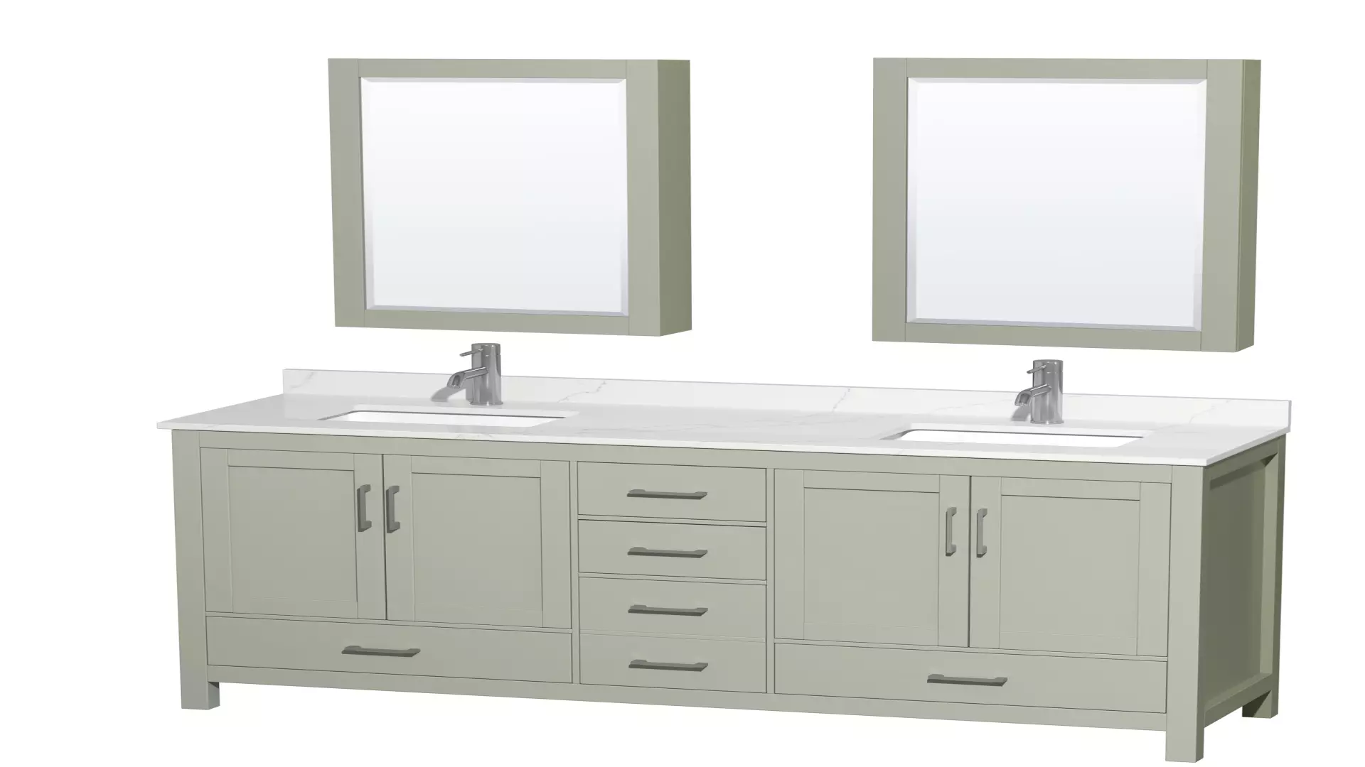 Sheffield 72 Inch Double Bathroom Vanity in Light Green, Giotto Quartz Countertop, Undermount Square Sinks (1-Hole), Brushed Nickel Trim, Medicine Cabinets material