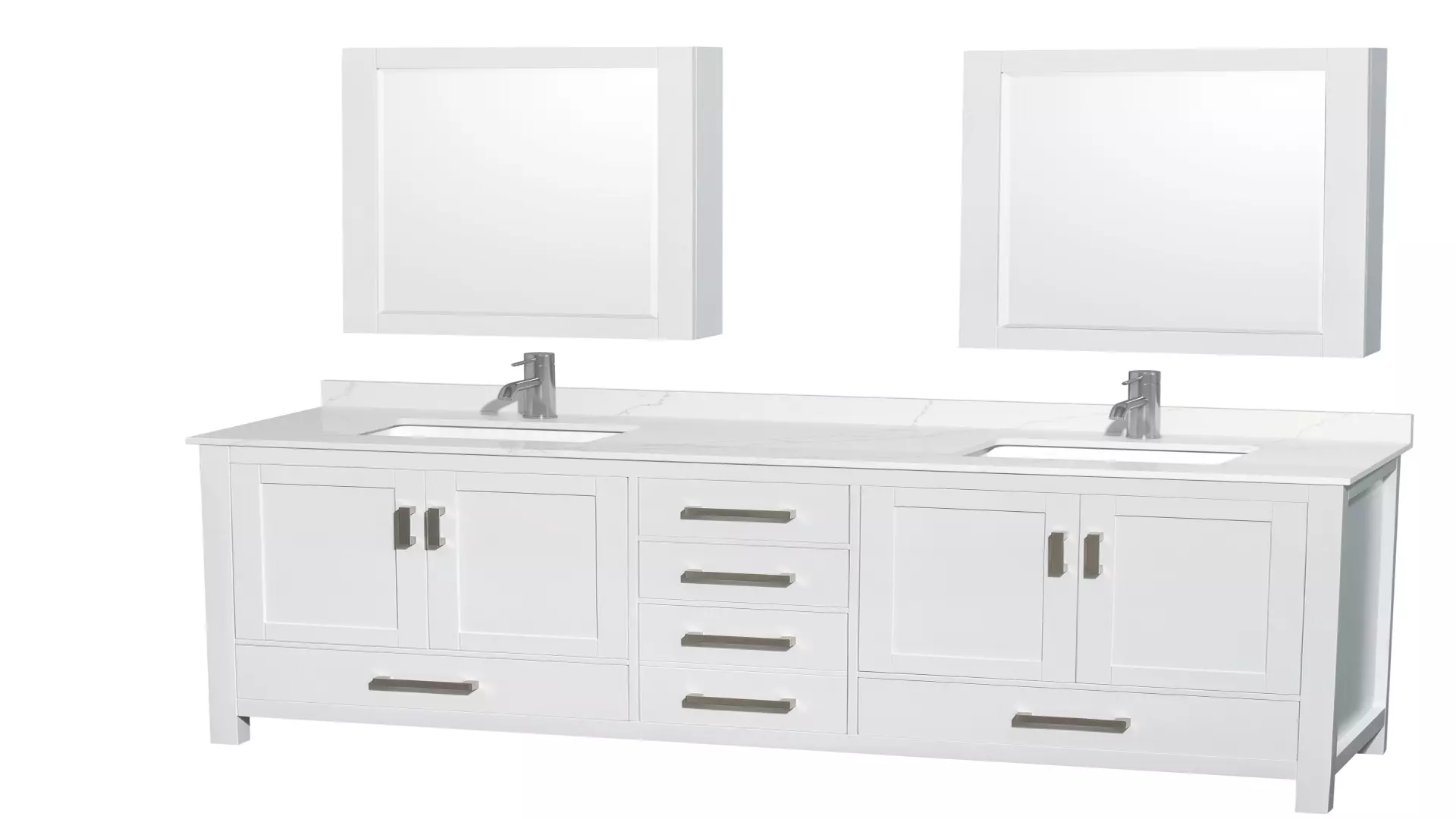 Sheffield 72 Inch Double Bathroom Vanity in White, Giotto Quartz Countertop, Undermount Square Sinks (1-Hole), Brushed Chrome Trim, Medicine Cabinets material
