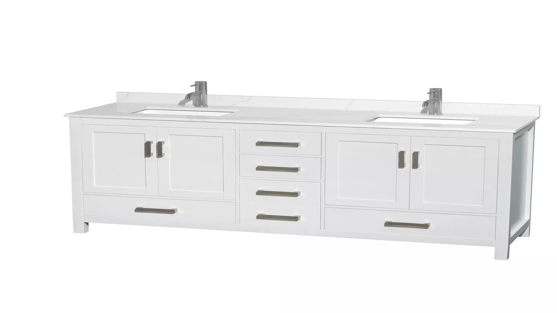 Sheffield 72 Inch Double Bathroom Vanity in White, Giotto Quartz Countertop, Undermount Square Sinks (1-Hole), Brushed Chrome Trim material