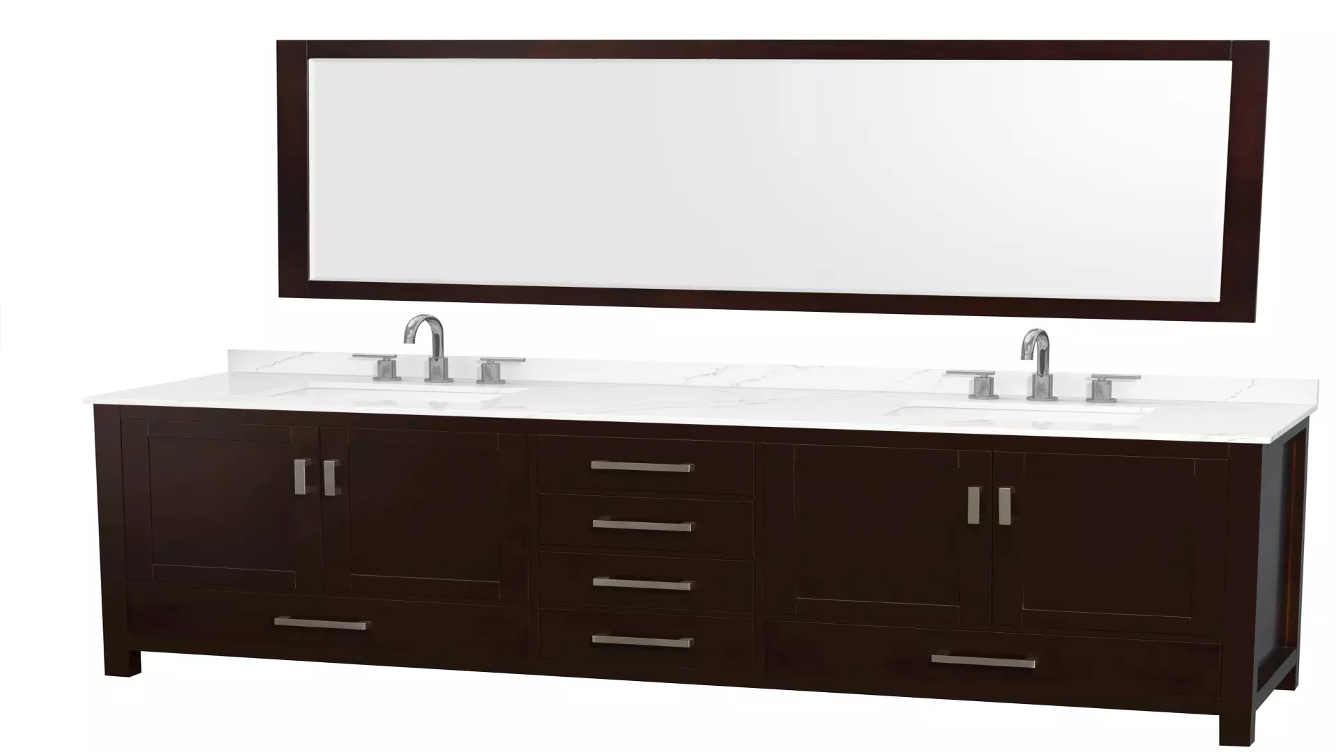 Sheffield 80 Inch Double Bathroom Vanity in Espresso, Giotto Quartz Countertop, Undermount Square Sinks (3-Hole), Brushed Chrome Trim, 70 Inch Mirror material