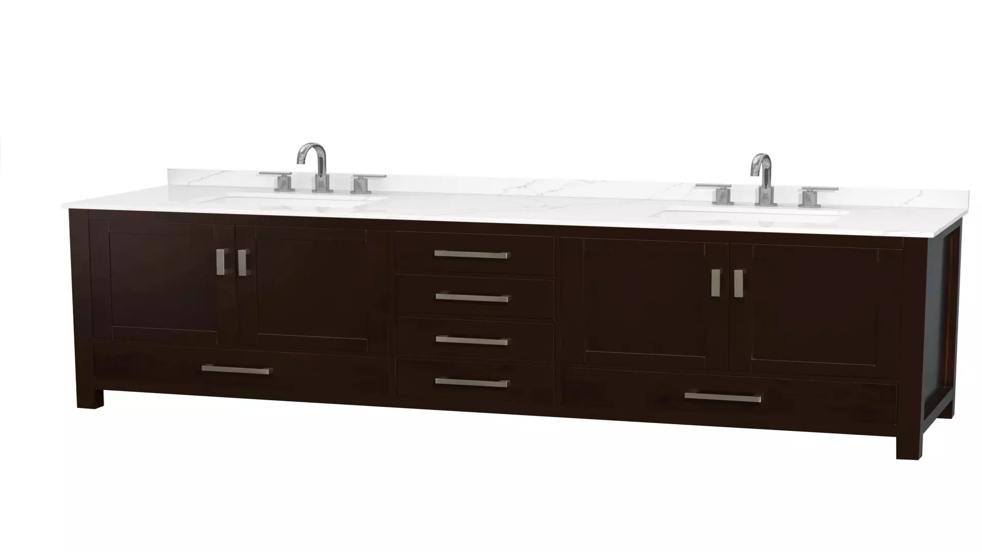 Sheffield 80 Inch Double Bathroom Vanity in Espresso, Giotto Quartz Countertop, Undermount Square Sinks (3-Hole), Brushed Chrome Trim material