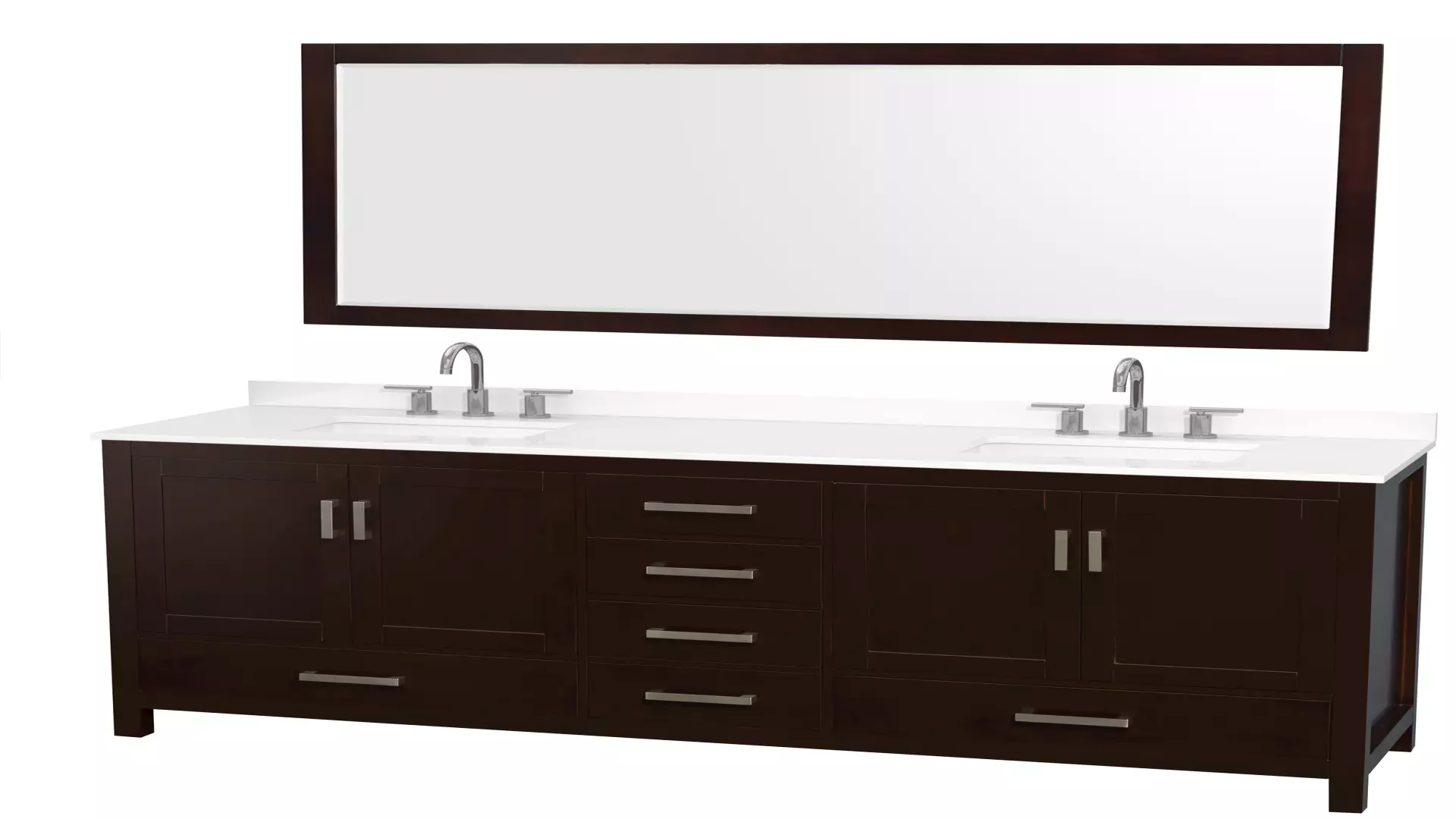 Sheffield 80 Inch Double Bathroom Vanity in Espresso, White Quartz Countertop, Undermount Square Sinks (3-Hole), Brushed Chrome Trim, 70 Inch Mirror material