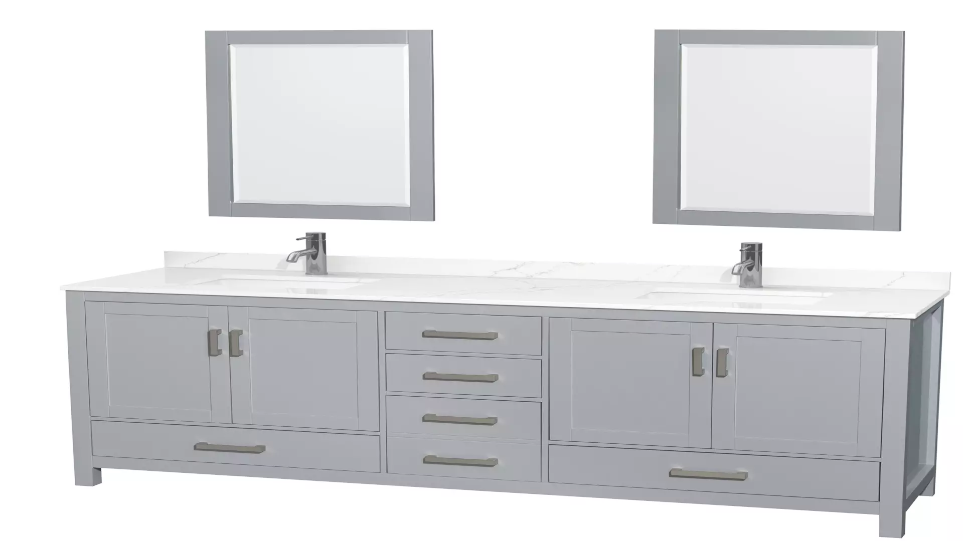 Sheffield 80 Inch Double Bathroom Vanity in Gray, Giotto Quartz Countertop, Undermount Square Sinks (1-Hole), Brushed Chrome Trim, 24 Inch Mirrors material