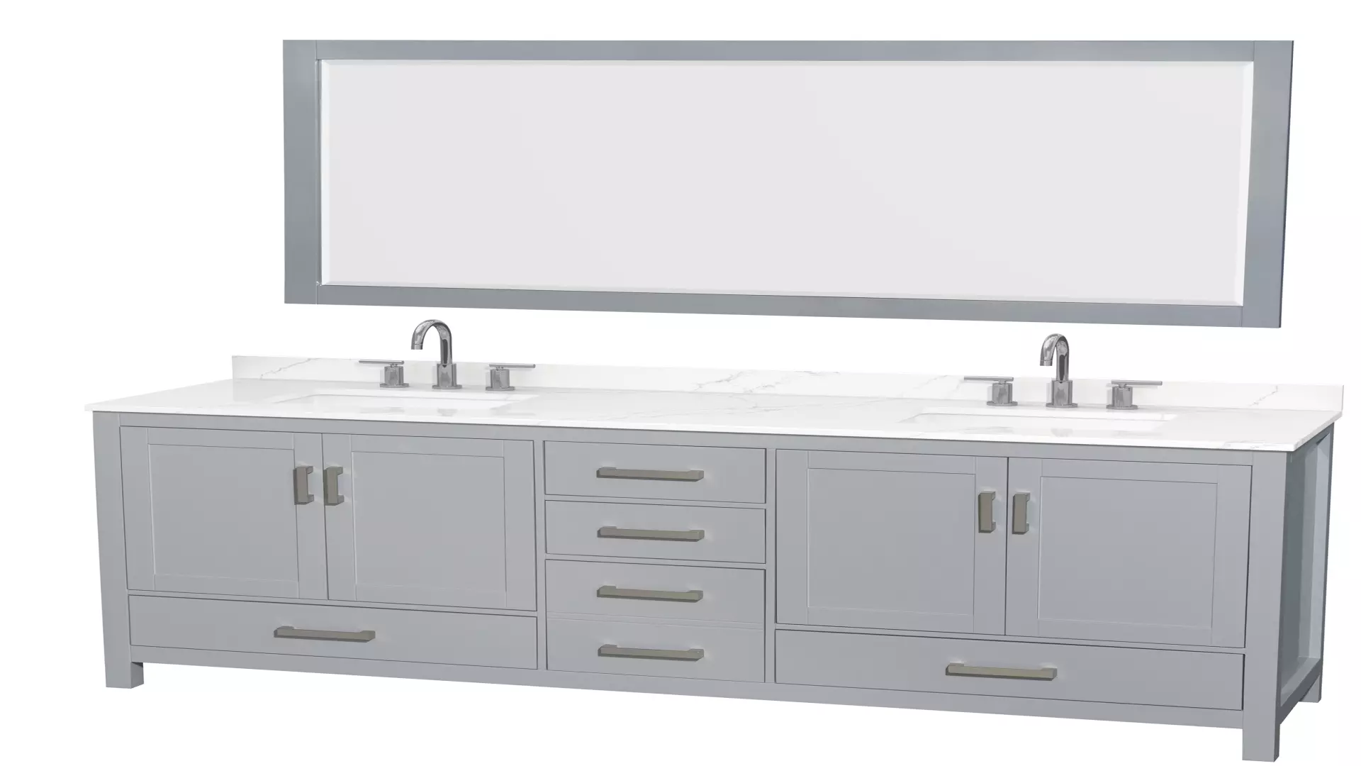 Sheffield 80 Inch Double Bathroom Vanity in Gray, Giotto Quartz Countertop, Undermount Square Sinks (3-Hole), Brushed Chrome Trim, 70 Inch Mirror material