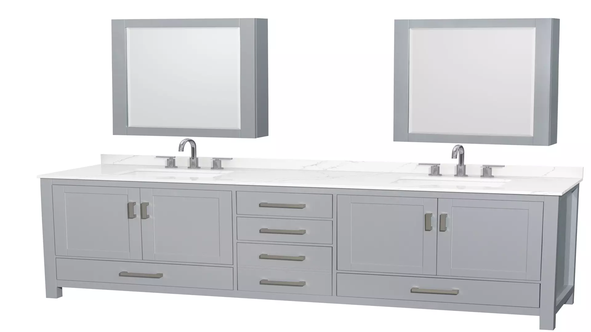 Sheffield 80 Inch Double Bathroom Vanity in Gray, Giotto Quartz Countertop, Undermount Square Sinks (3-Hole), Brushed Chrome Trim, Medicine Cabinets material