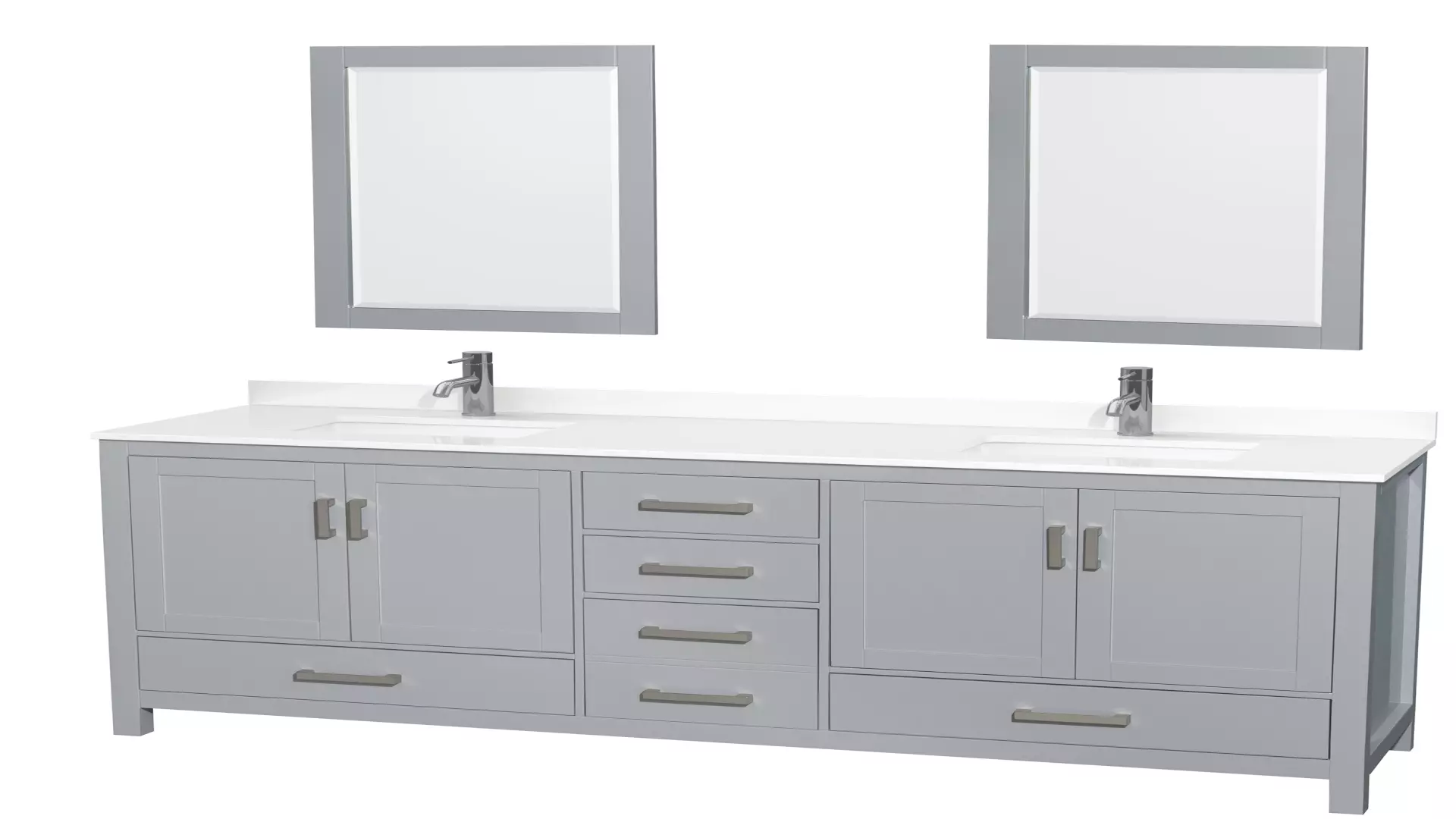 Sheffield 80 Inch Double Bathroom Vanity in Gray, White Quartz Countertop, Undermount Square Sinks, 24 Inch Mirrors material