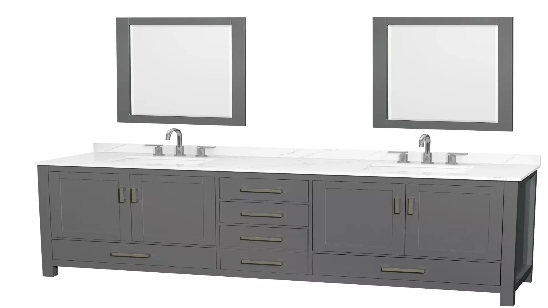 Sheffield 80 Inch Double Bathroom Vanity in Dark Gray, Giotto Quartz Countertop, Undermount Square Sinks (3-Hole), Brushed Chrome Trim, 24 Inch Mirrors material