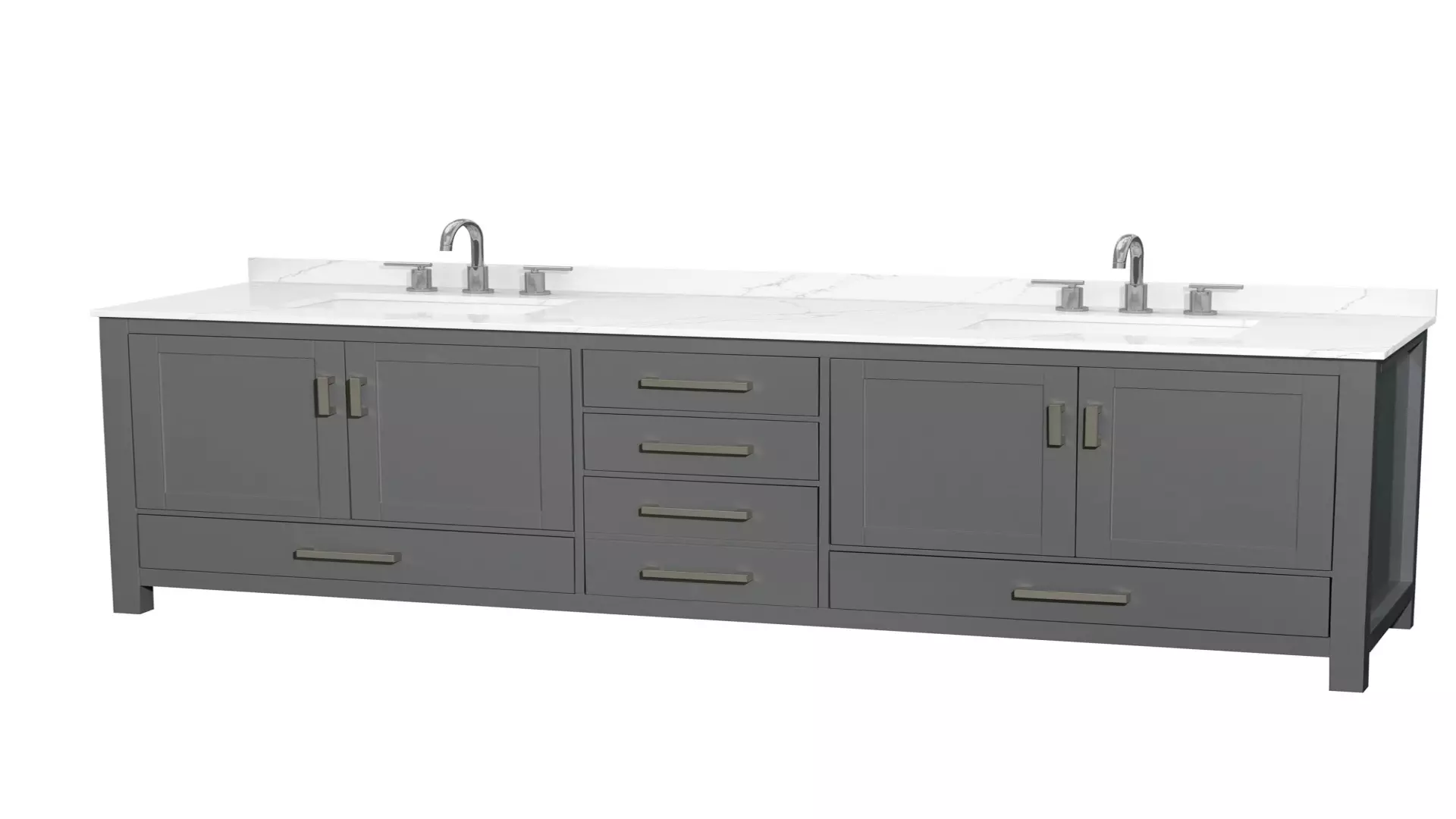 Sheffield 80 Inch Double Bathroom Vanity in Dark Gray, Giotto Quartz Countertop, Undermount Square Sinks (3-Hole), Brushed Chrome Trim material
