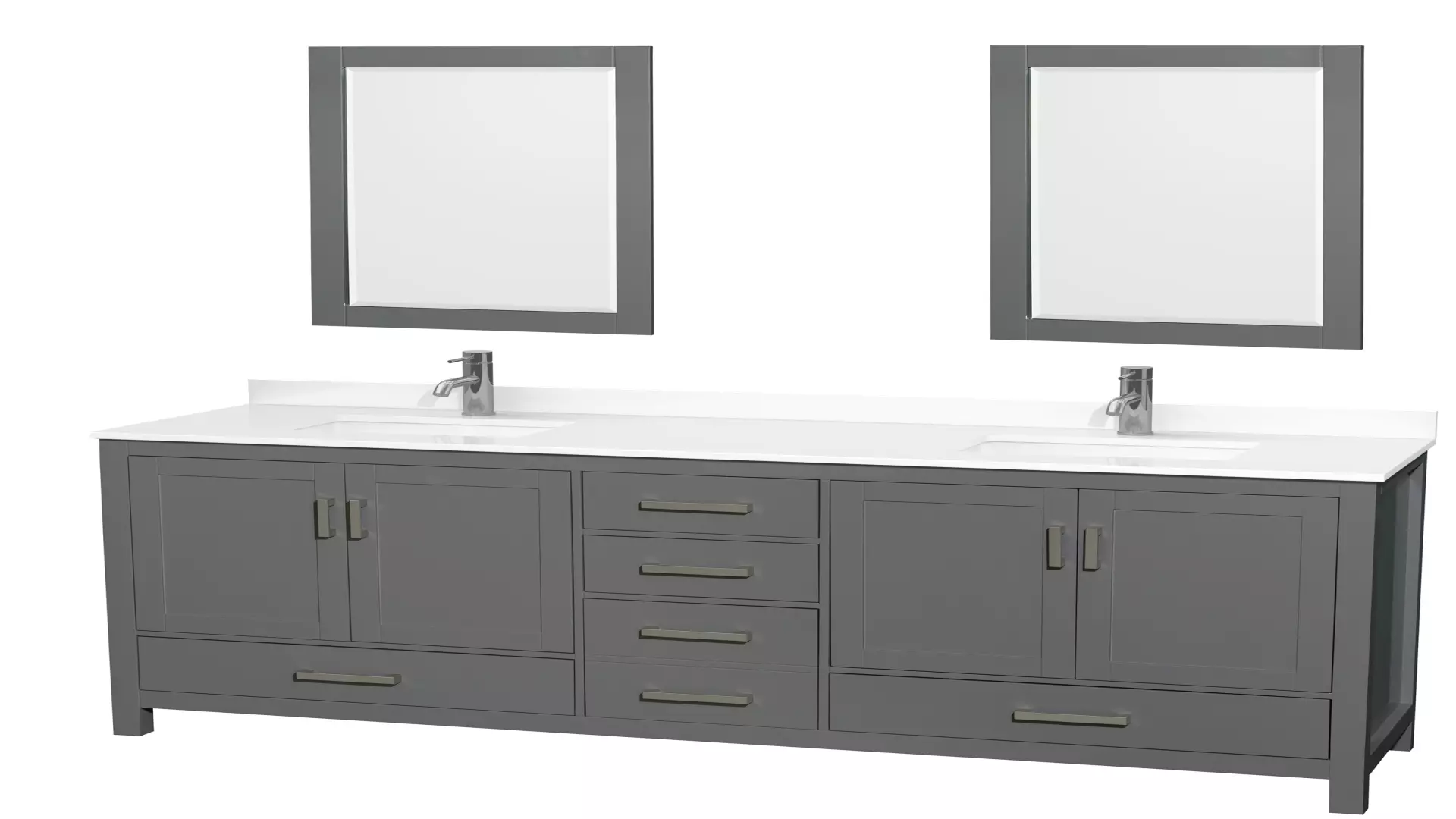 Sheffield 80 Inch Double Bathroom Vanity in Dark Gray, White Quartz Countertop, Undermount Square Sinks, 24 Inch Mirrors material