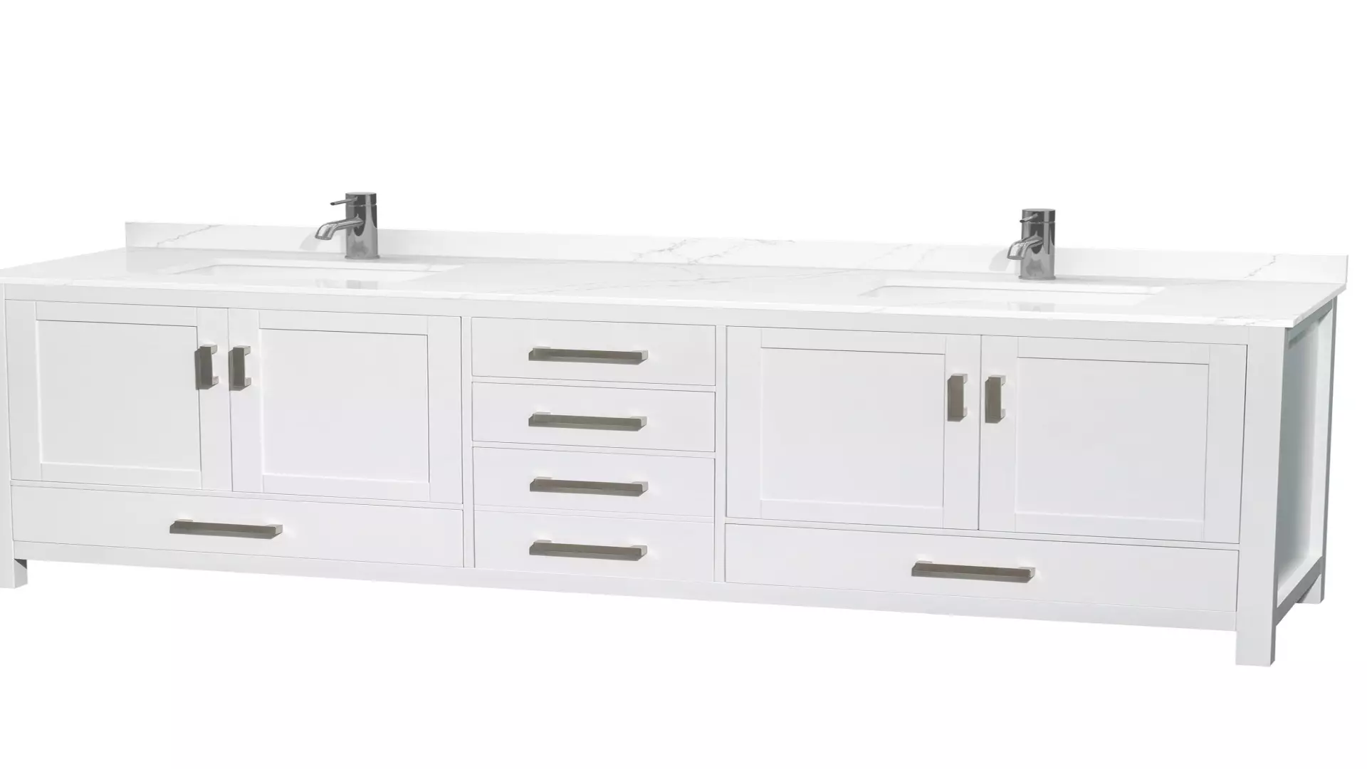 Sheffield 80 Inch Double Bathroom Vanity in White, Giotto Quartz Countertop, Undermount Square Sinks (1-Hole), Brushed Chrome Trim material