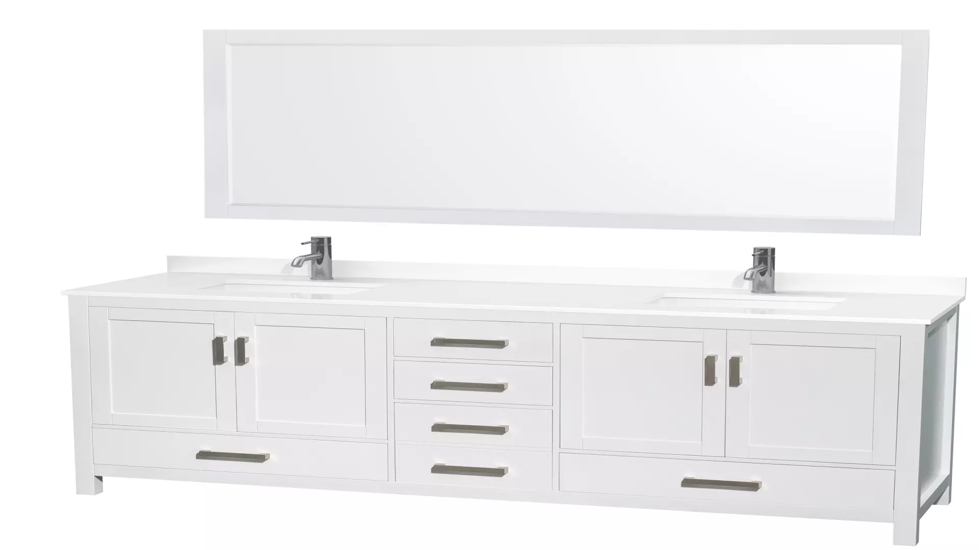 Sheffield 80 Inch Double Bathroom Vanity in White, White Quartz Countertop, Undermount Square Sinks, 70 Inch Mirror material