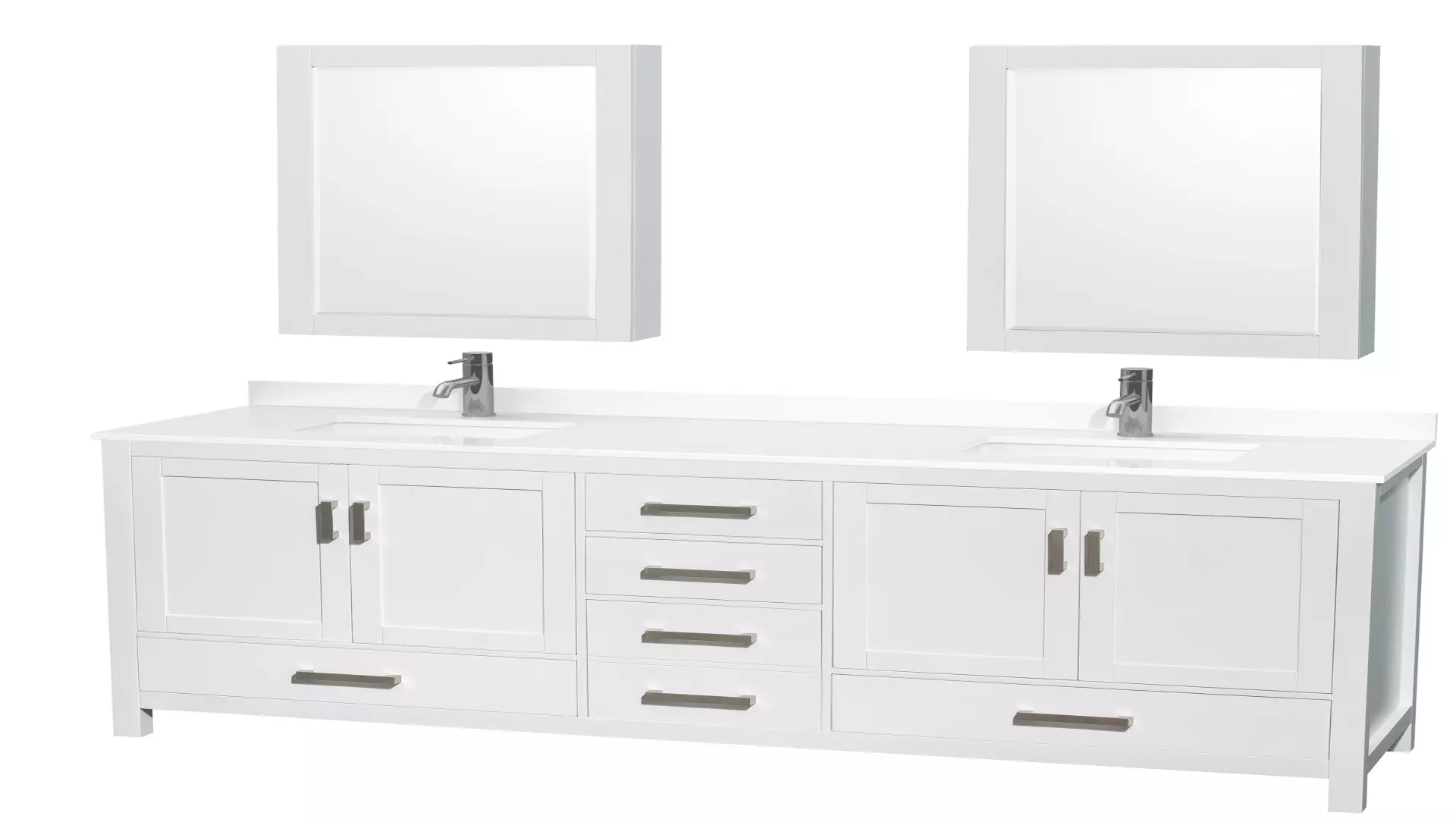 Sheffield 80 Inch Double Bathroom Vanity in White, White Quartz Countertop, Undermount Square Sinks, Medicine Cabinets material