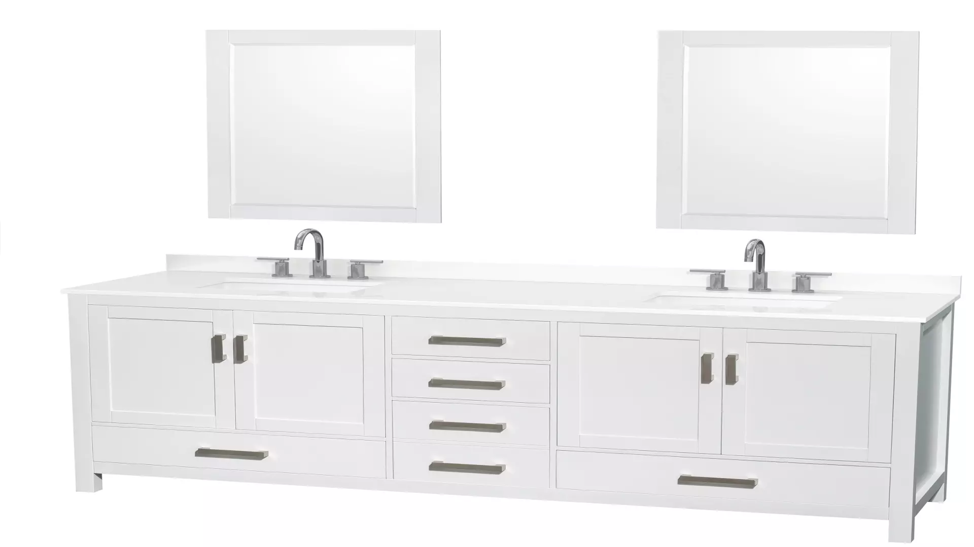 Sheffield 80 Inch Double Bathroom Vanity in White, White Quartz Countertop, Undermount Square Sinks (3-Hole), Brushed Chrome Trim, 24 Inch Mirrors material