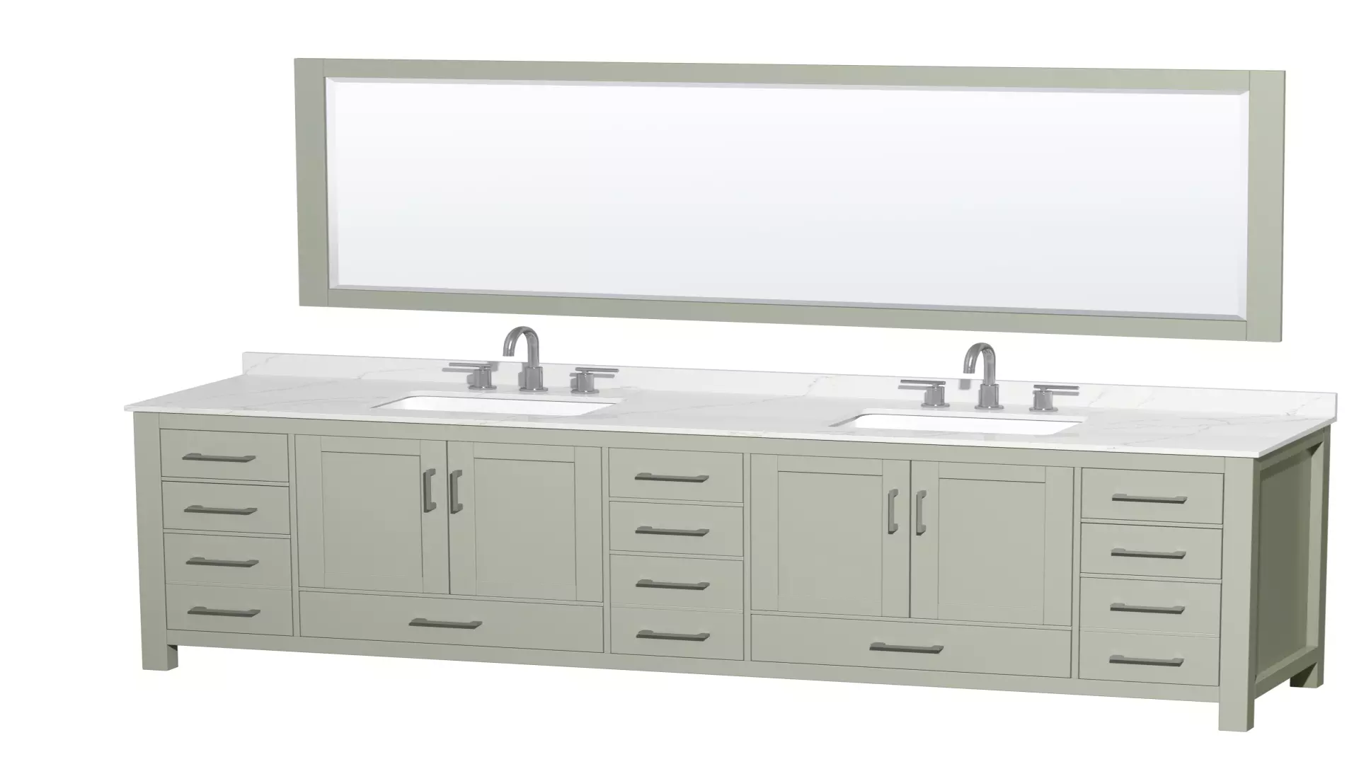 Sheffield 84 Inch Double Bathroom Vanity in Light Green, Giotto Quartz Countertop, Undermount Square Sinks (3-Hole), Brushed Nickel Trim, 70 Inch Mirror material
