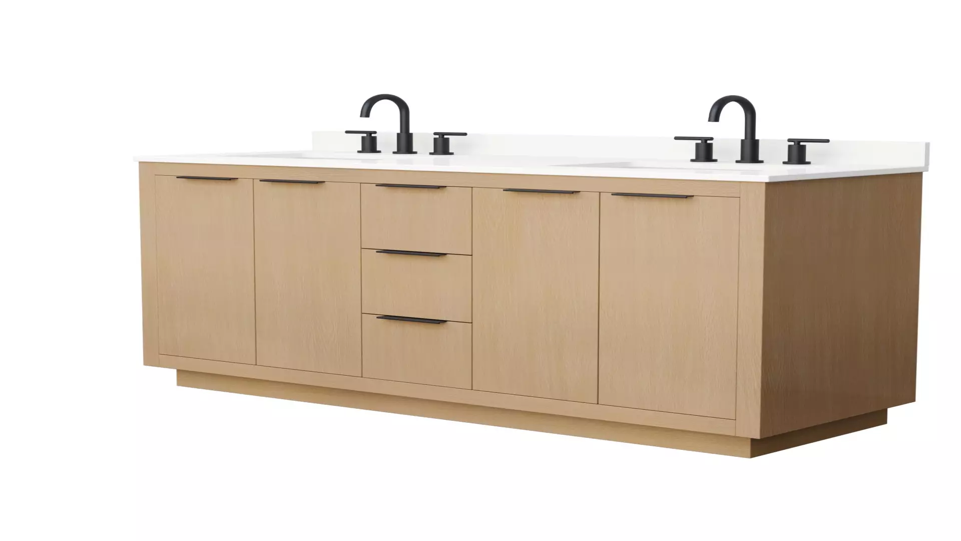 Maroni 60 Inch Double Bathroom Vanity in Light Straw, White Quartz Countertop, Undermount Square Sinks (3-Hole), Matte Black Trim material