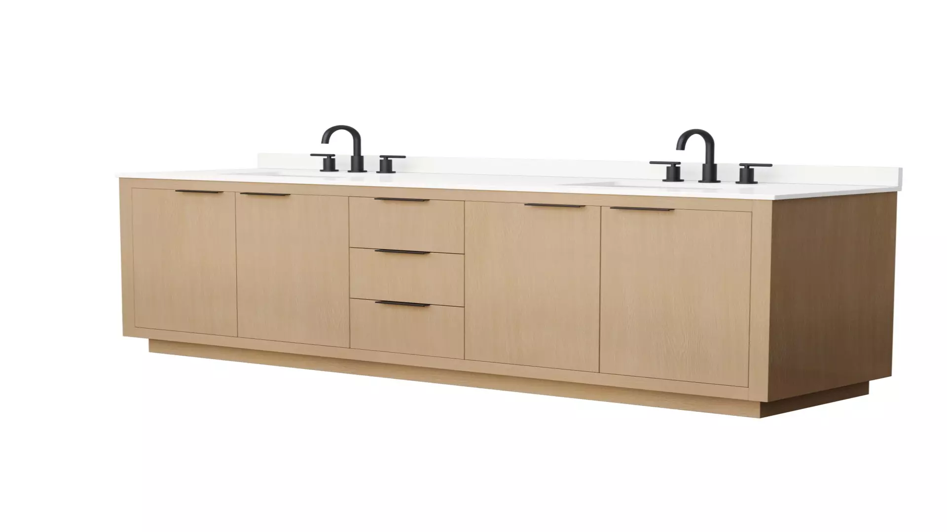 Maroni 80 Inch Double Bathroom Vanity in Light Straw, White Quartz Countertop, Undermount Square Sinks (3-Hole), Matte Black Trim material