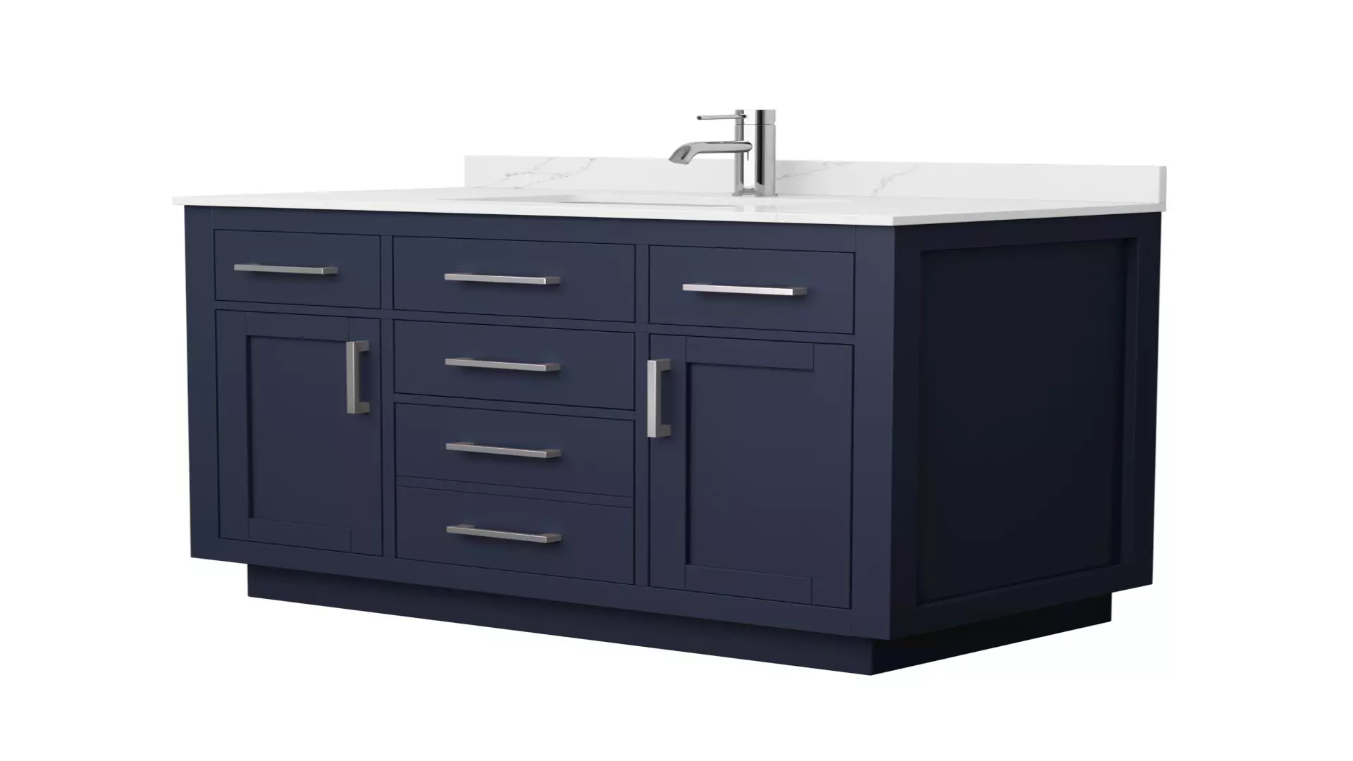 Beckett 42 Inch Single Bathroom Vanity with Toe Kick in Dark Blue, Giotto Quartz Countertop, Undermount Square Sink (1-Hole), Brushed Nickel Trim material