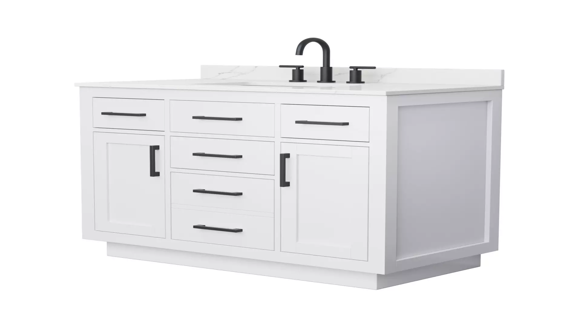 Beckett 42 Inch Single Bathroom Vanity with Toe Kick in White, Giotto Quartz Countertop, Undermount Square Sink (3-Hole), Matte Black Trim material