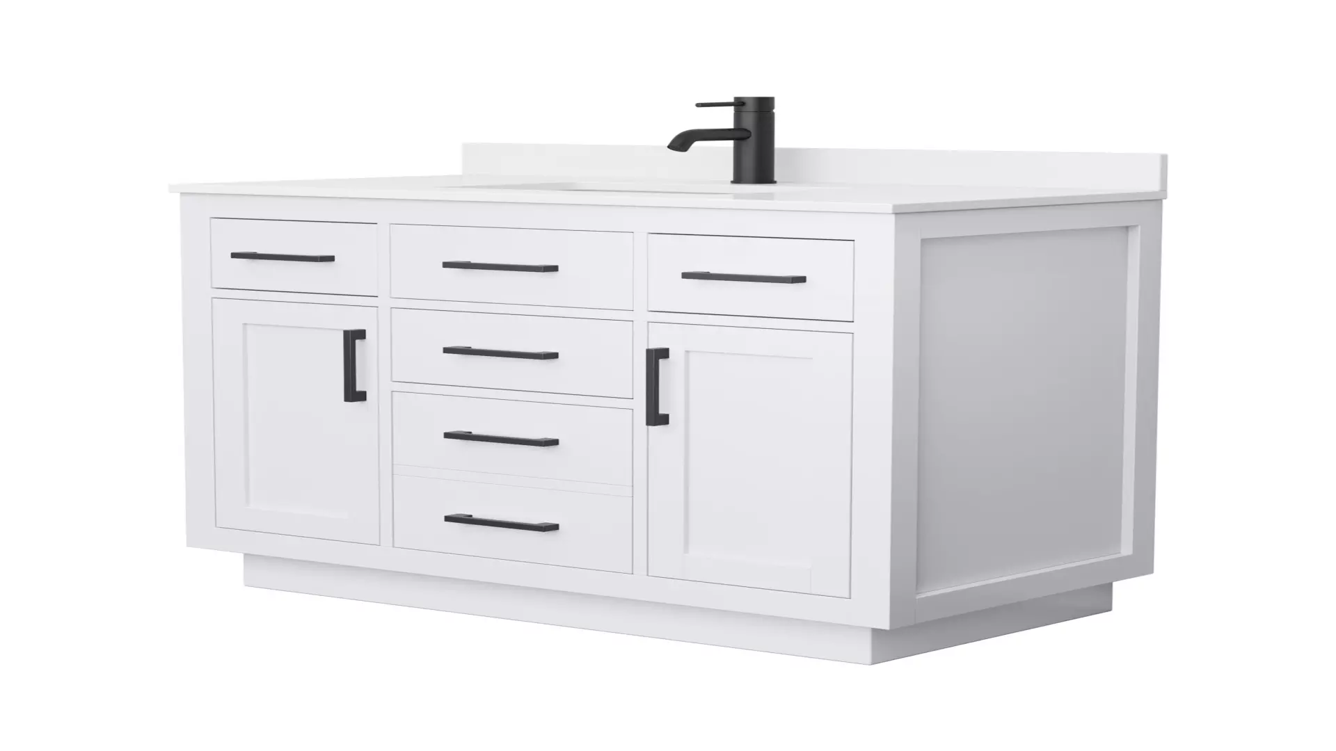 Beckett 42 Inch Single Bathroom Vanity with Toe Kick in White, White Quartz Countertop, Undermount Square Sink (1-Hole), Matte Black Trim material