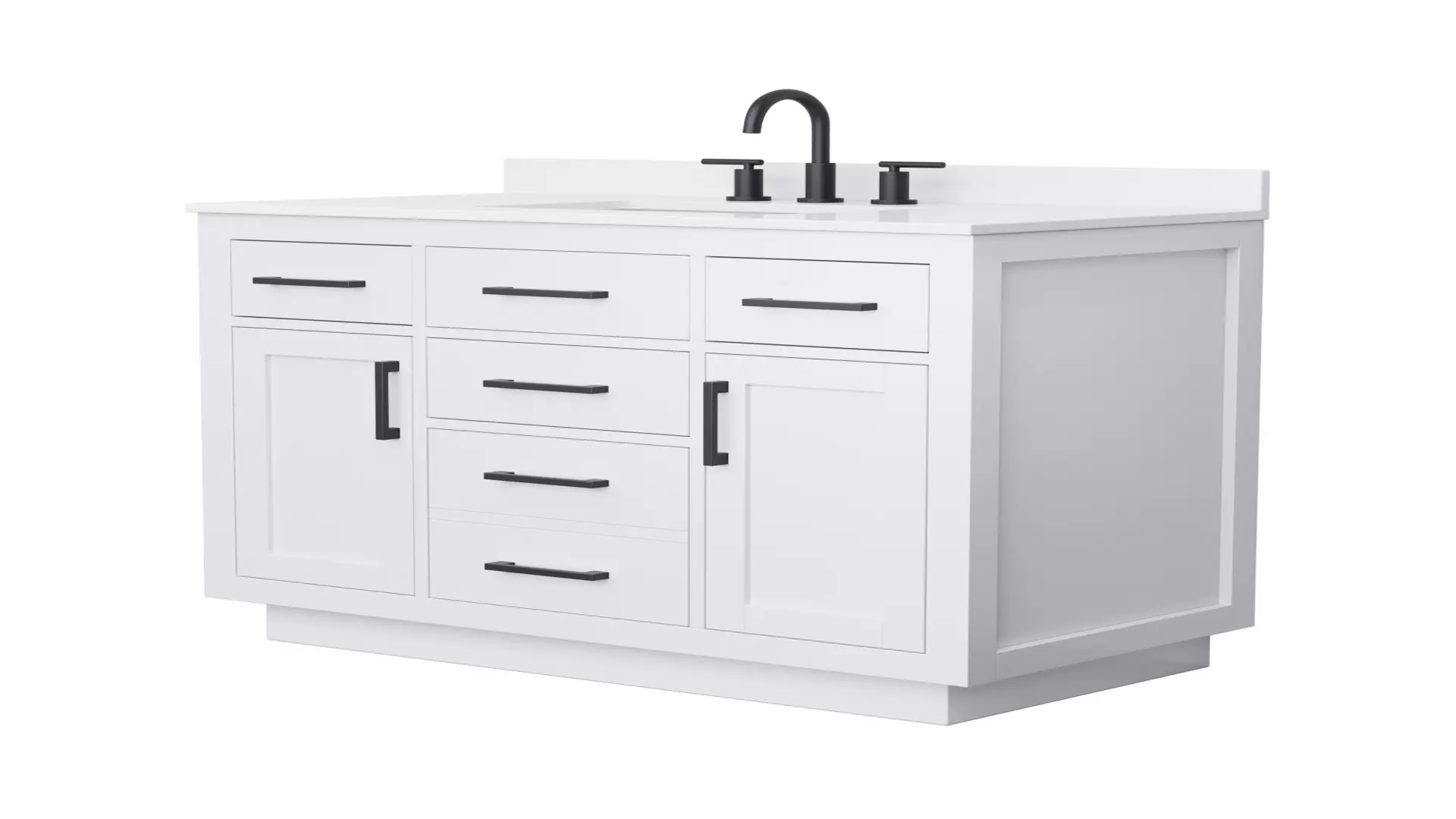 Beckett 42 Inch Single Bathroom Vanity with Toe Kick in White, White Quartz Countertop, Undermount Square Sink (3-Hole), Matte Black Trim material