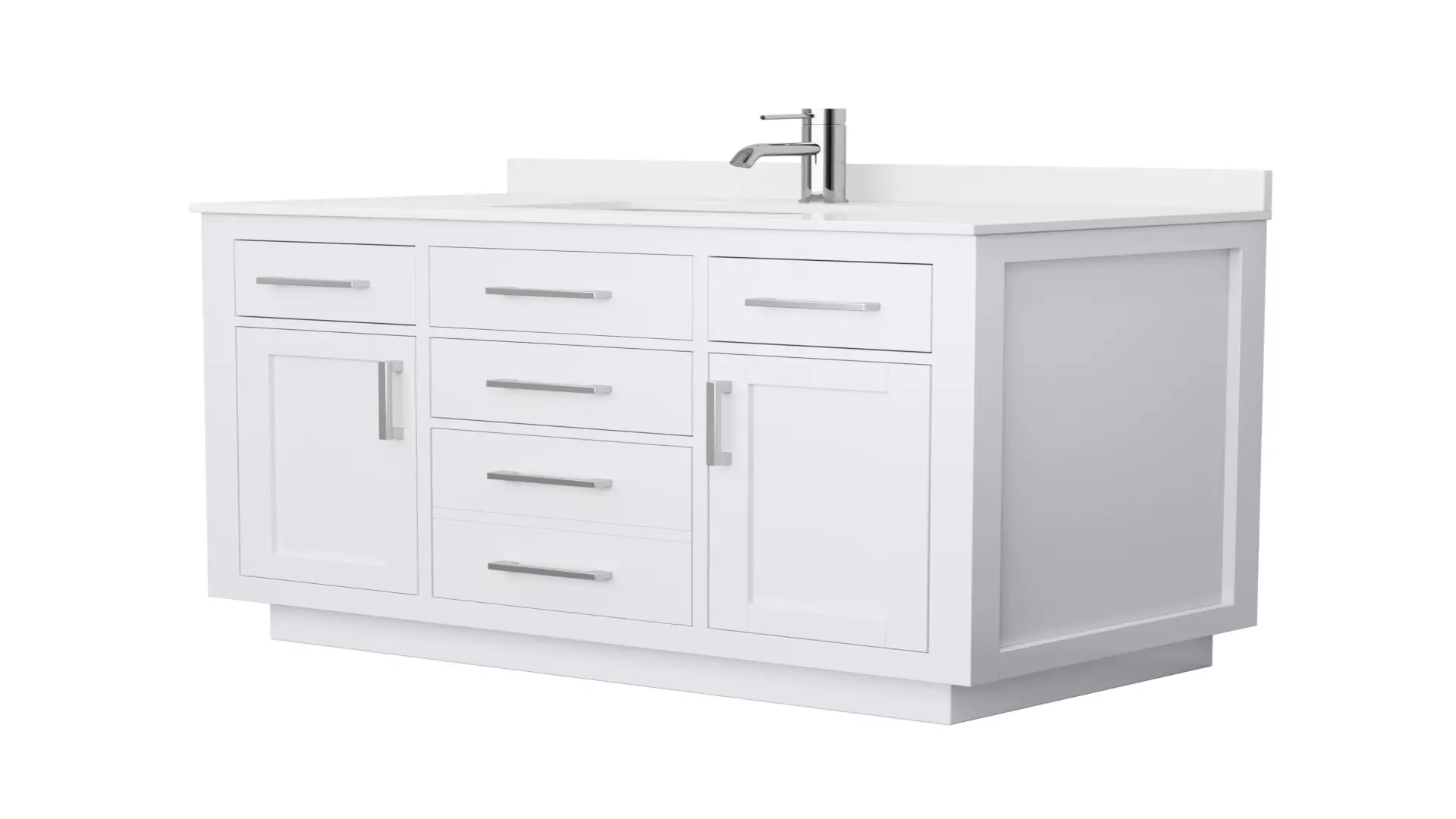 Beckett 42 Inch Single Bathroom Vanity with Toe Kick in White, White Quartz Countertop, Undermount Square Sink (1-Hole), Brushed Nickel Trim material