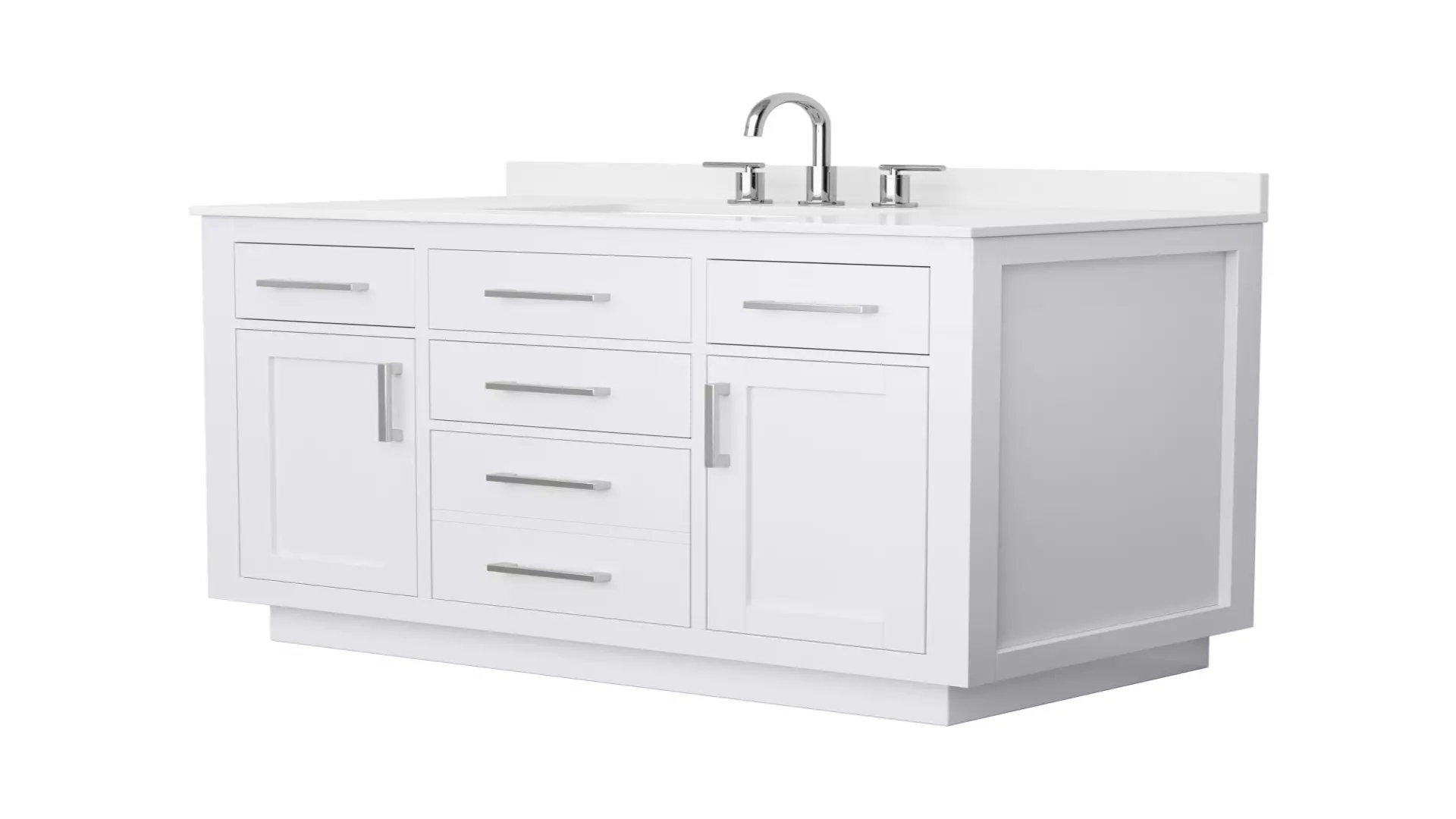Beckett 42 Inch Single Bathroom Vanity with Toe Kick in White, White Quartz Countertop, Undermount Square Sink (3-Hole), Brushed Nickel Trim material