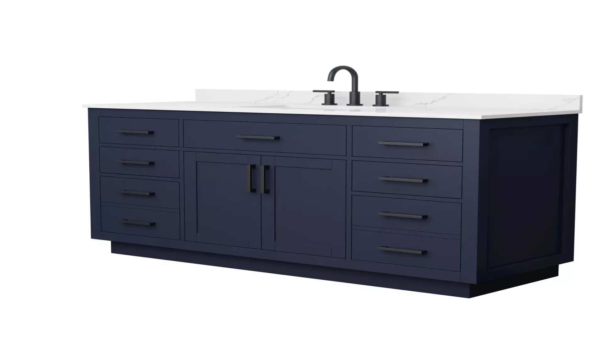 Beckett 60 Inch Single Bathroom Vanity with Toe Kick in Dark Blue, Giotto Quartz Countertop, Undermount Square Sink (3-Hole), Matte Black Trim material