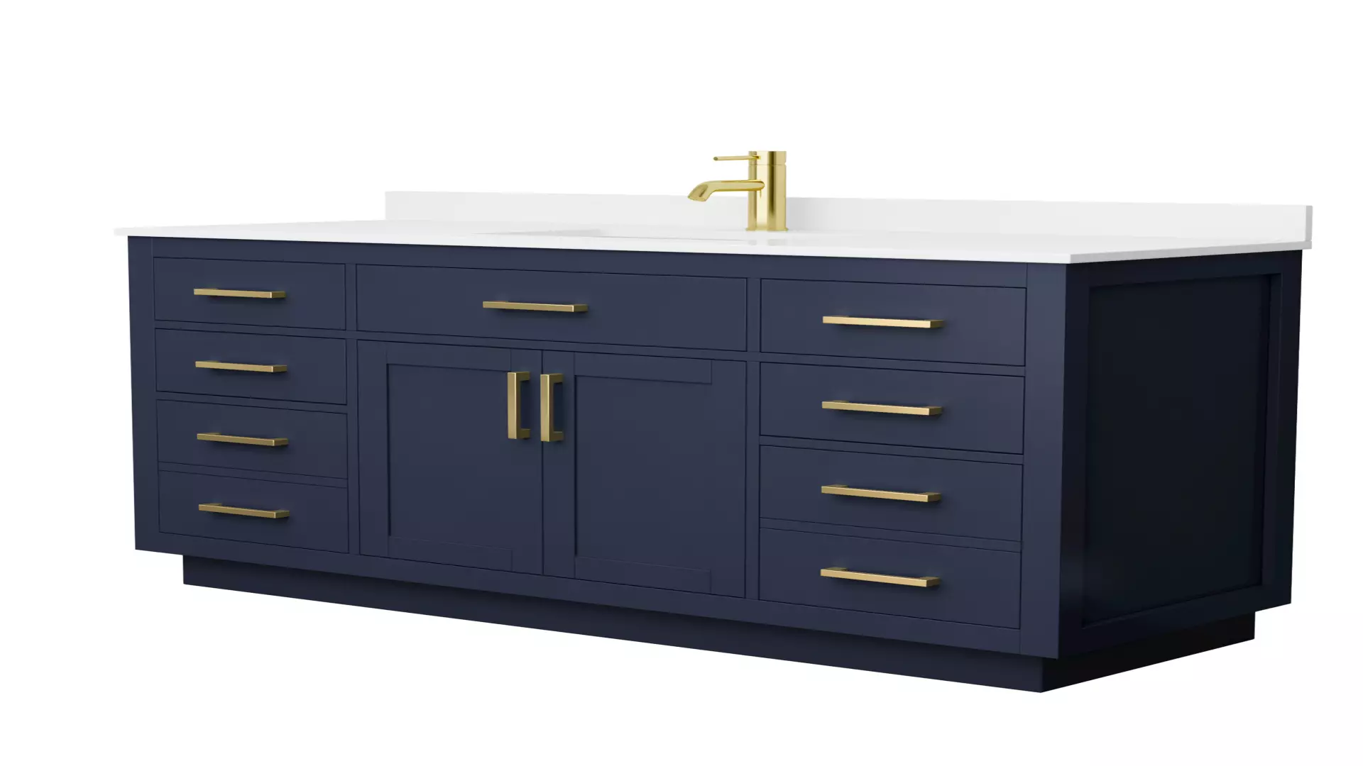 Beckett 60 Inch Single Bathroom Vanity with Toe Kick in Dark Blue, White Quartz Countertop, Undermount Square Sink (1-Hole), Brushed Gold Trim material