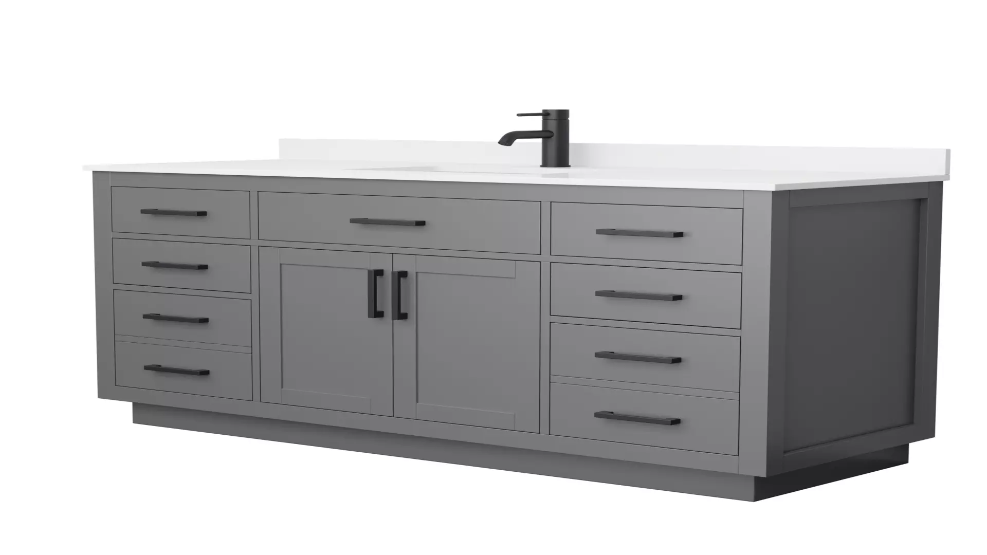 Beckett 60 Inch Single Bathroom Vanity with Toe Kick in Dark Gray, White Quartz Countertop, Undermount Square Sink (1-Hole), Matte Black Trim material