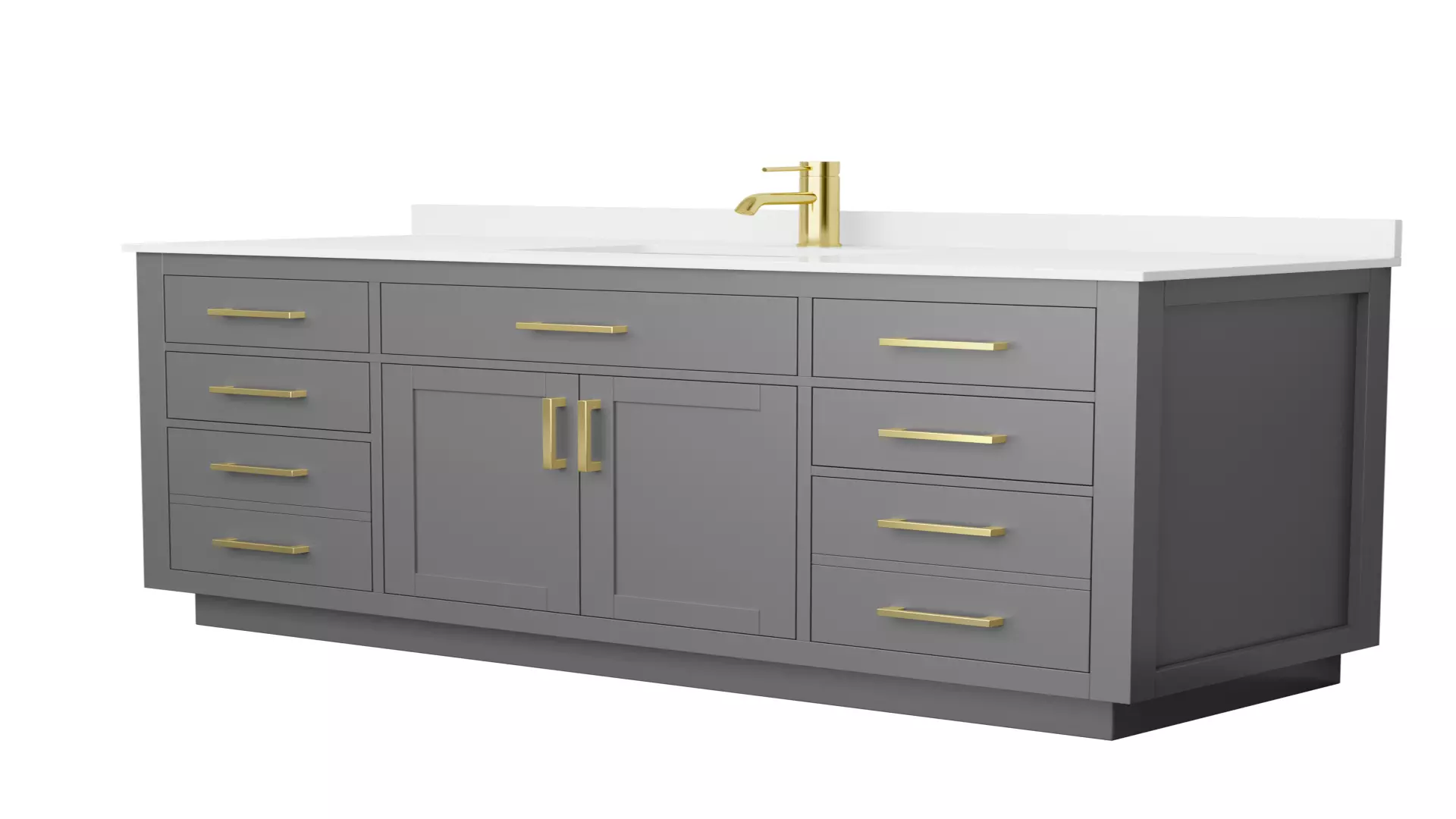 Beckett 60 Inch Single Bathroom Vanity with Toe Kick in Dark Gray, White Quartz Countertop, Undermount Square Sink (1-Hole), Brushed Gold Trim material