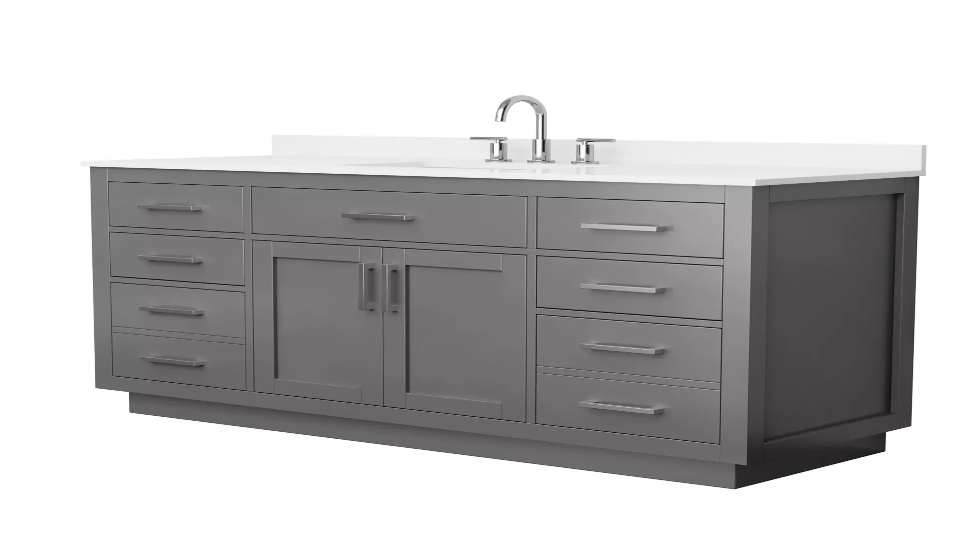 Beckett 60 Inch Single Bathroom Vanity with Toe Kick in Dark Gray, White Quartz Countertop, Undermount Square Sink (3-Hole), Brushed Nickel Trim material