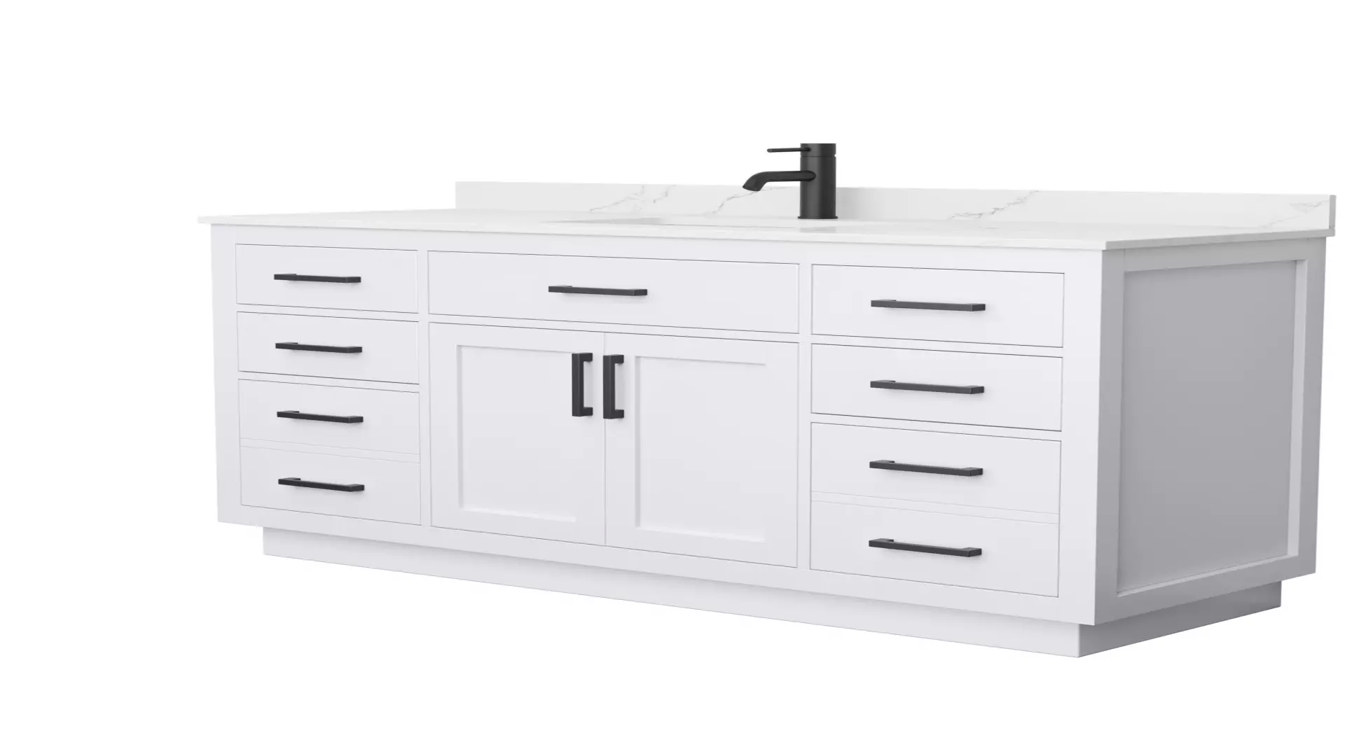 Beckett 60 Inch Single Bathroom Vanity with Toe Kick in White, Giotto Quartz Countertop, Undermount Square Sink (1-Hole), Matte Black Trim material