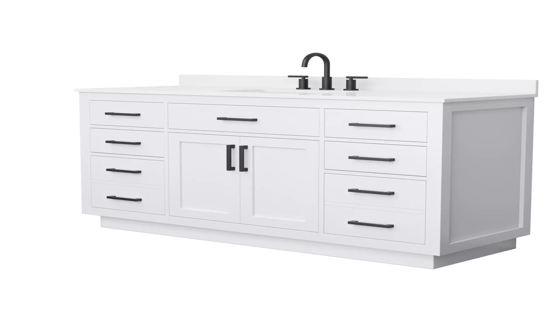 Beckett 60 Inch Single Bathroom Vanity with Toe Kick in White, White Quartz Countertop, Undermount Square Sink (3-Hole), Matte Black Trim material