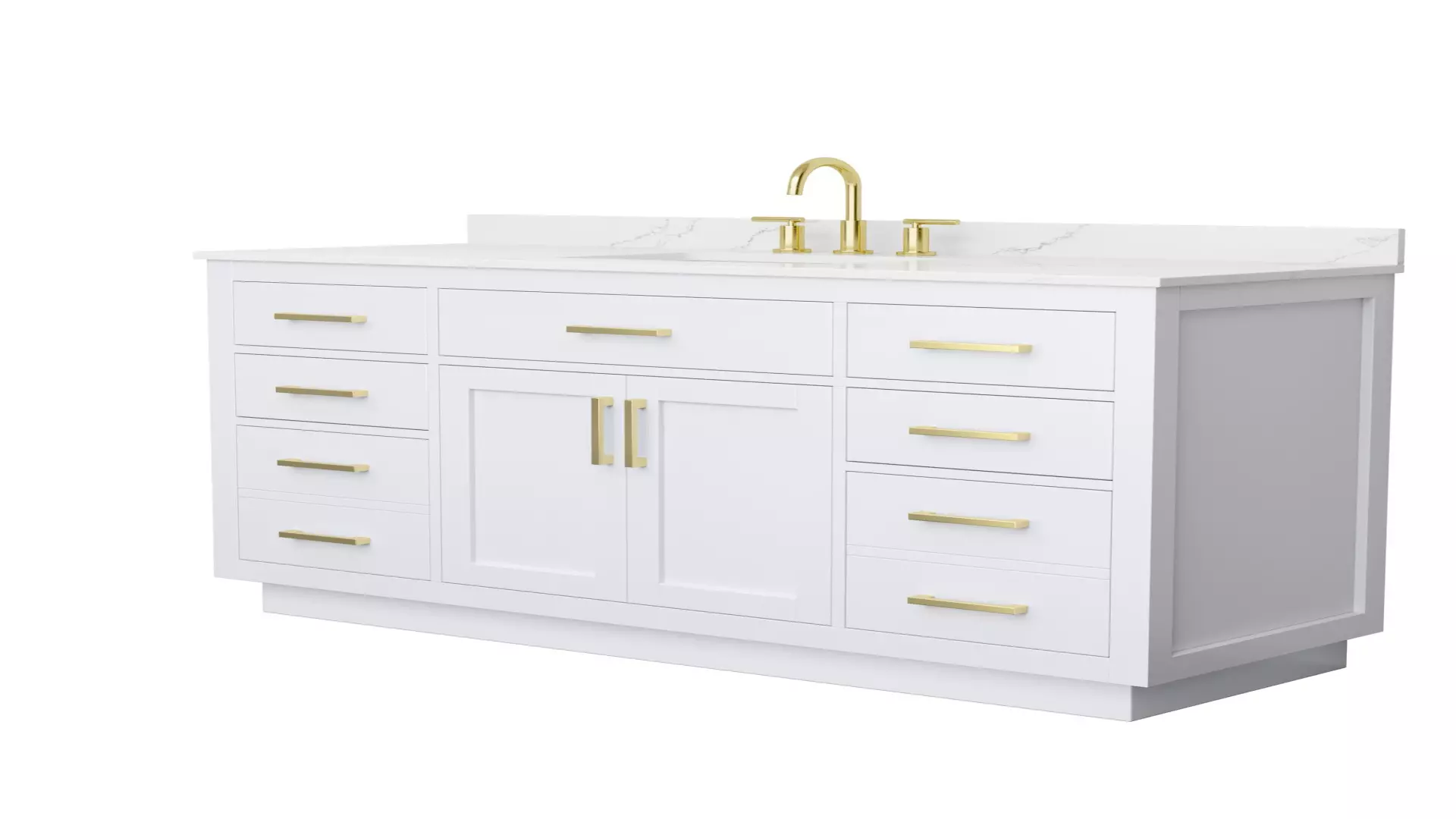 Beckett 60 Inch Single Bathroom Vanity with Toe Kick in White, Giotto Quartz Countertop, Undermount Square Sink (3-Hole), Brushed Gold Trim material