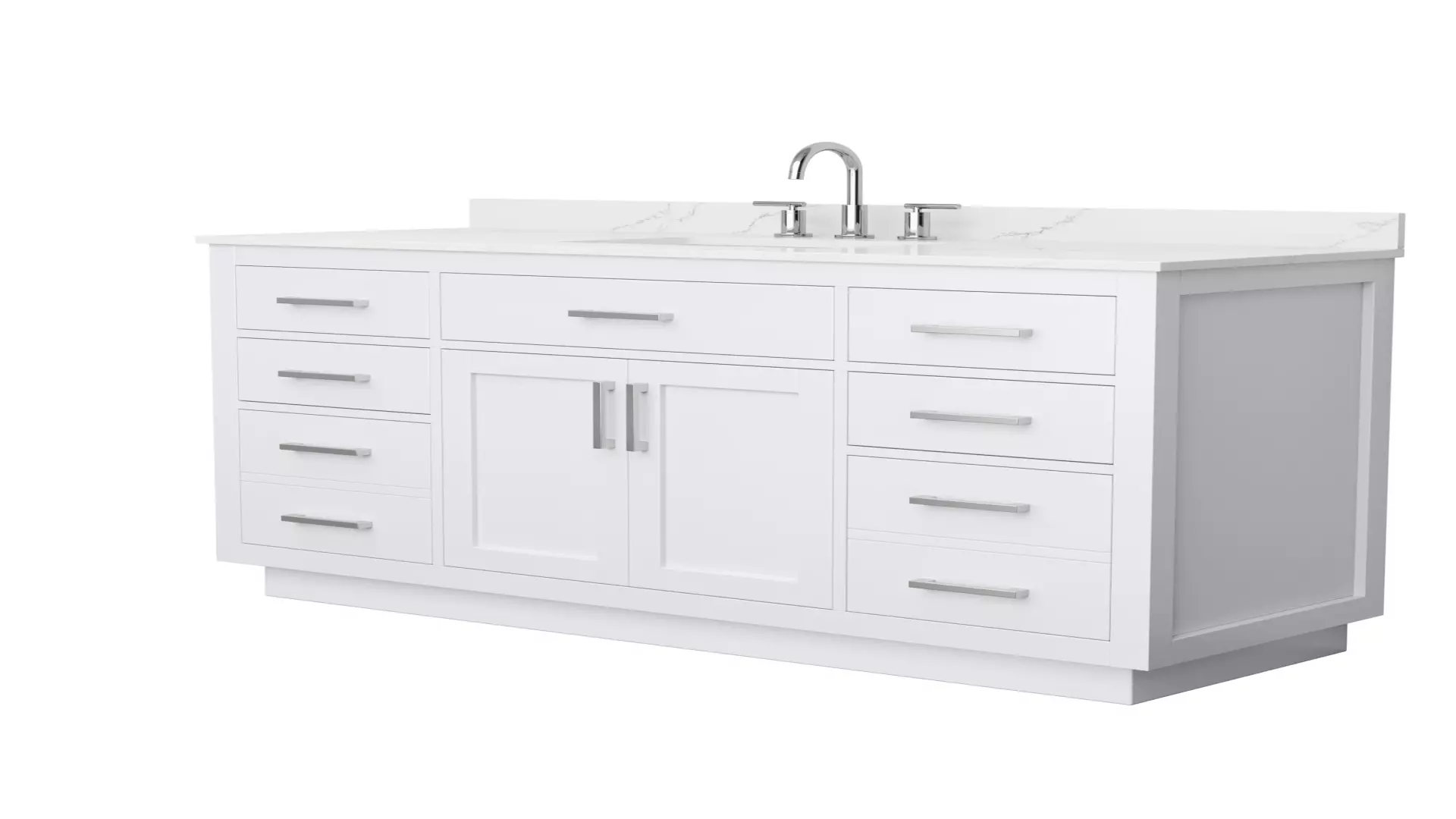 Beckett 60 Inch Single Bathroom Vanity with Toe Kick in White, Giotto Quartz Countertop, Undermount Square Sink (3-Hole), Brushed Nickel Trim material