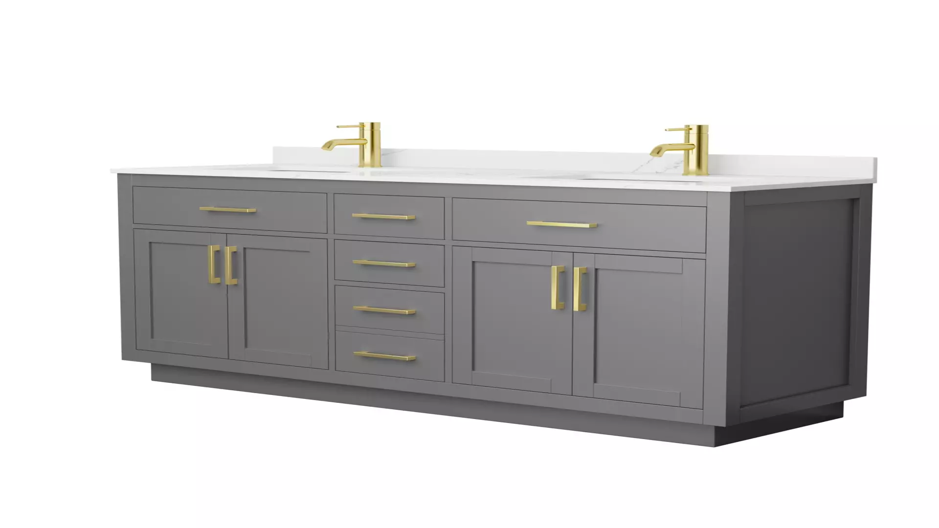 Beckett 66 Inch Double Bathroom Vanity with Toe Kick in Dark Gray, Giotto Quartz Countertop, Undermount Square Sinks (1-Hole), Brushed Gold Trim material